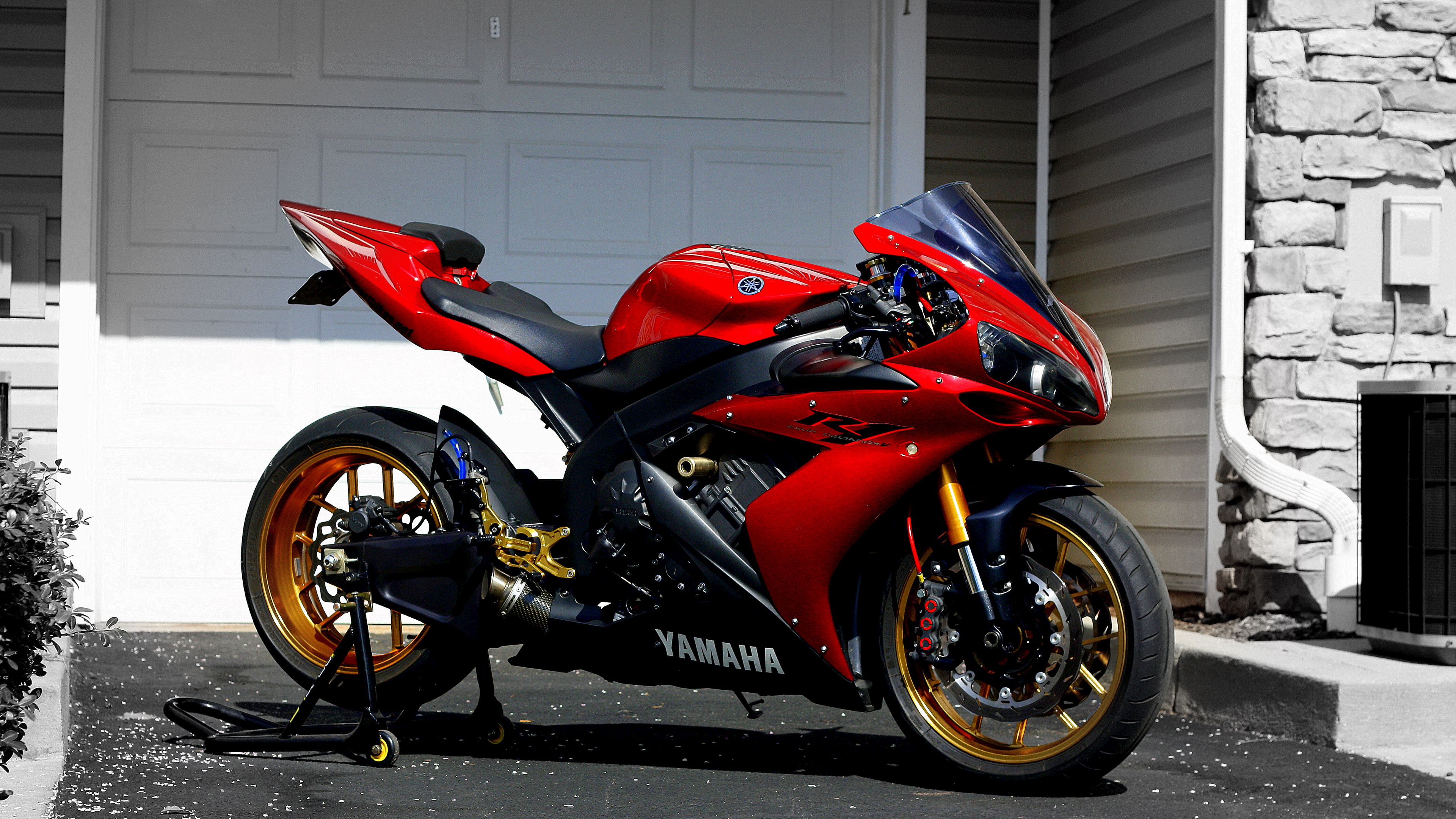 yamaha, r1, red, sportbike, 4k, HD Wallpaper