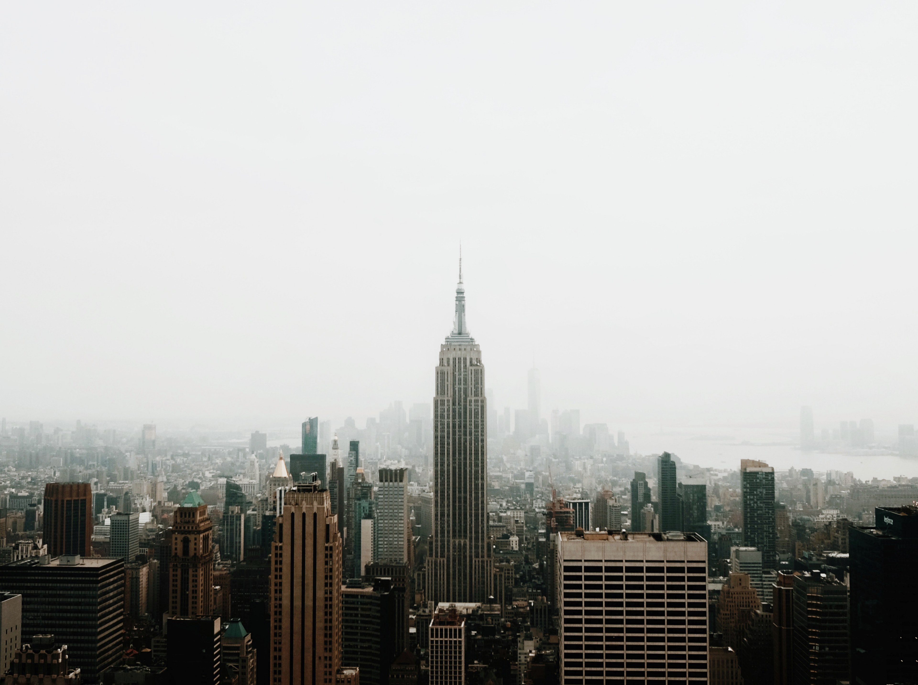the empire state building and new york city skyline on a foggy day, new york 4k, HD Wallpaper