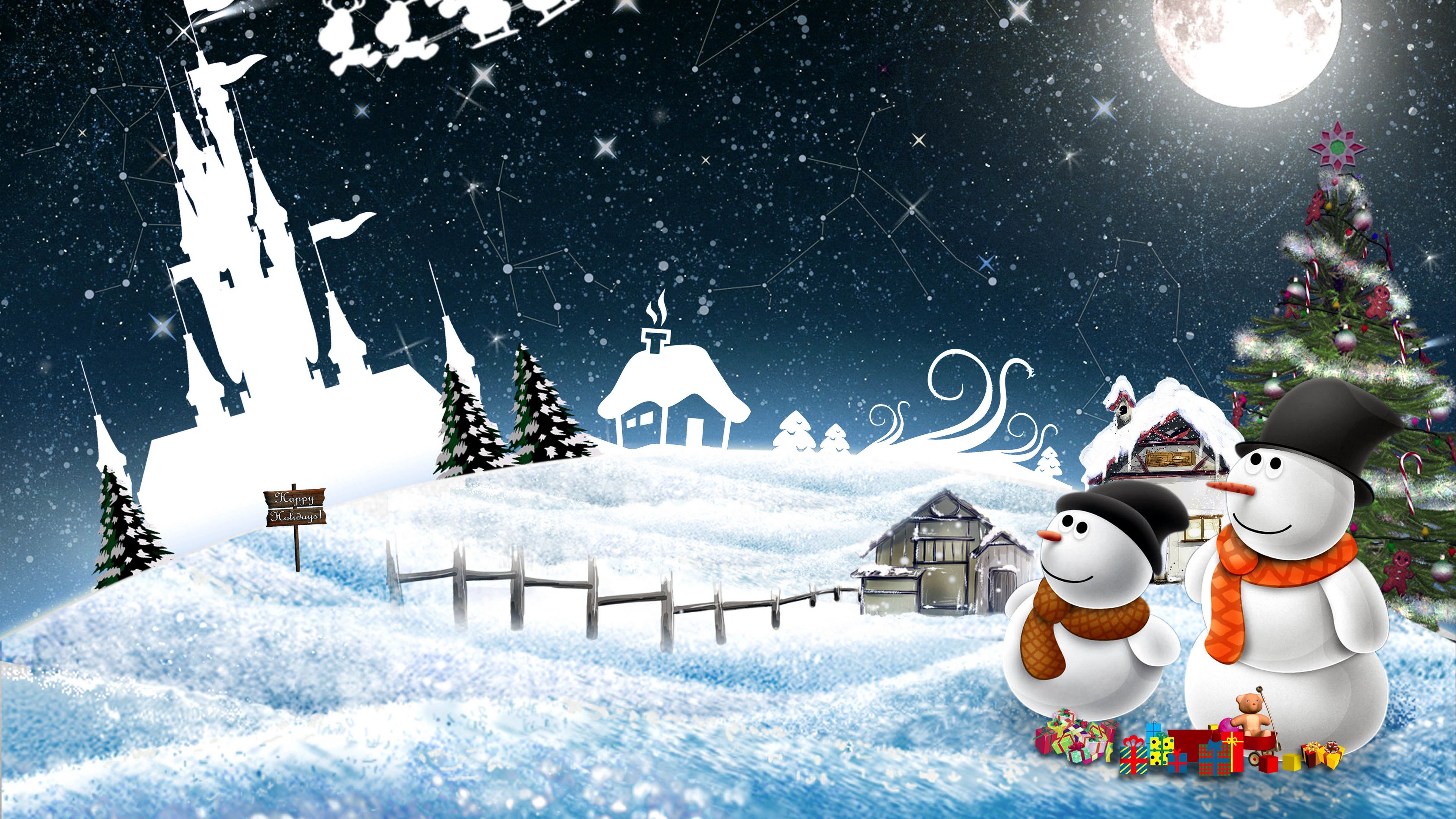 new year, snowmen, night, greeting, holiday, christmas, 4k, HD Wallpaper