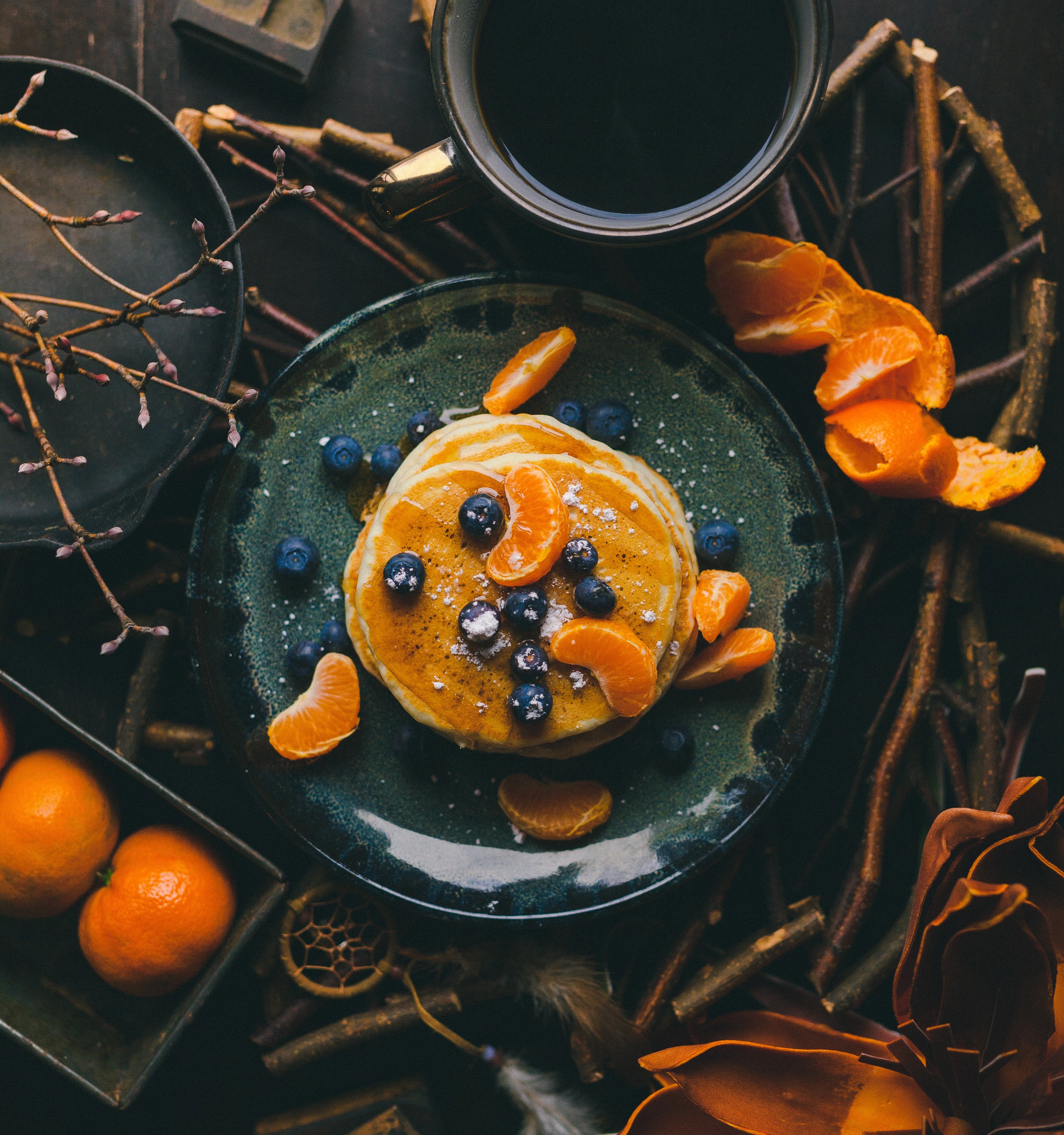 plate pancake orange and dark hd, 4k, Phone HD Wallpaper