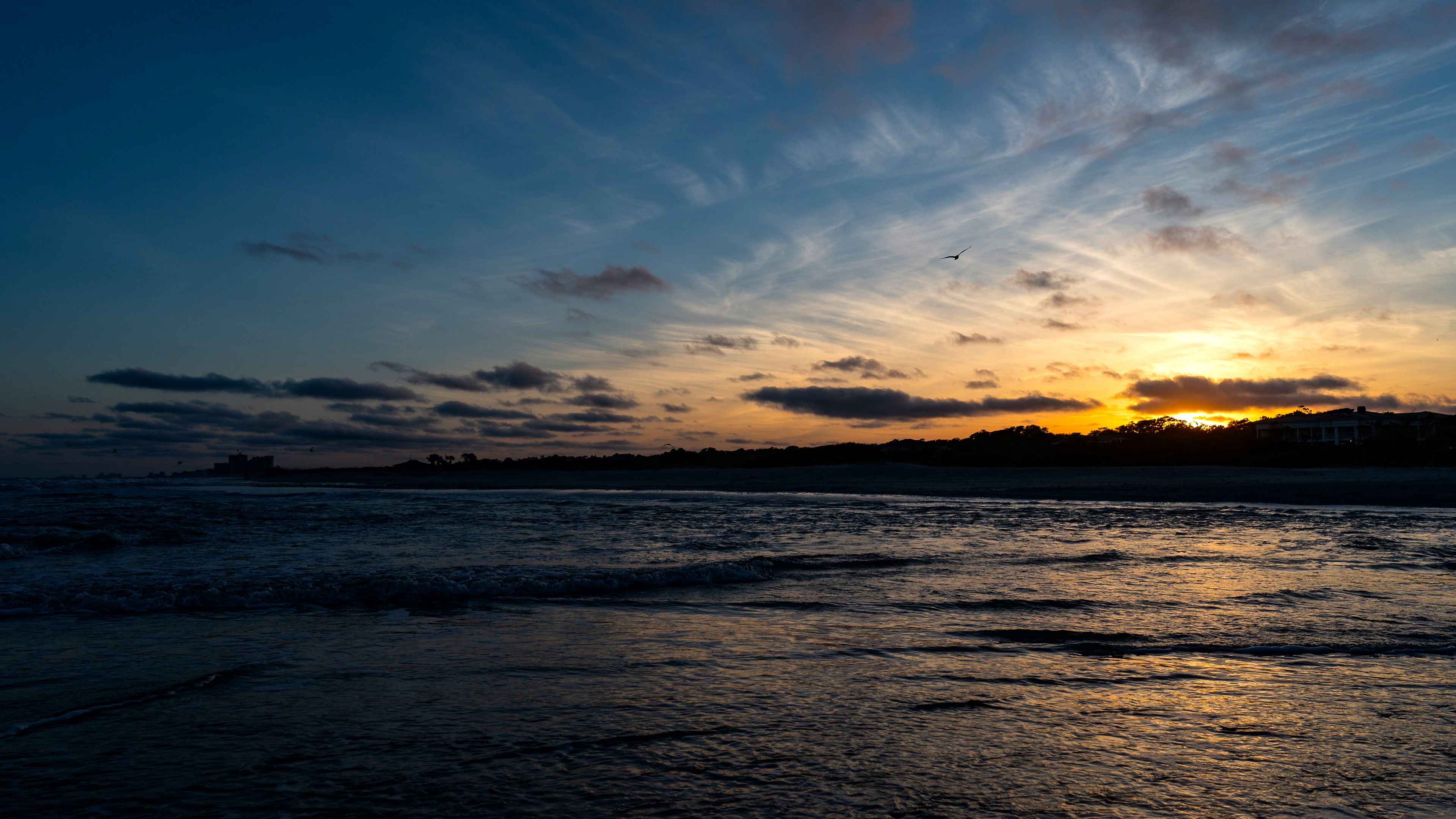 sunset, sea, waves, 4k, HD Wallpaper
