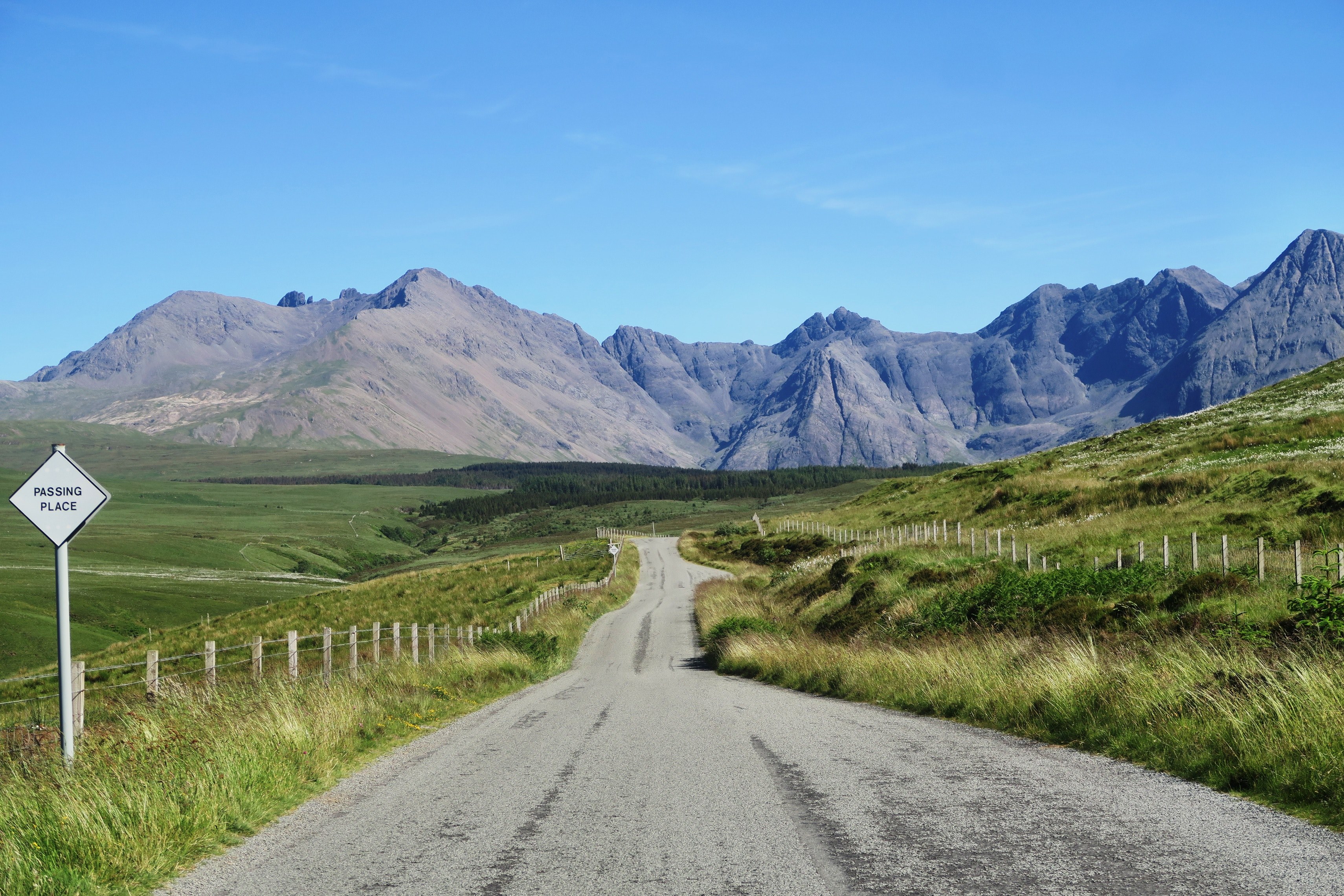 rural trail leads to the rocky mountains through grassy hillsides, rural drives 4k, HD Wallpaper