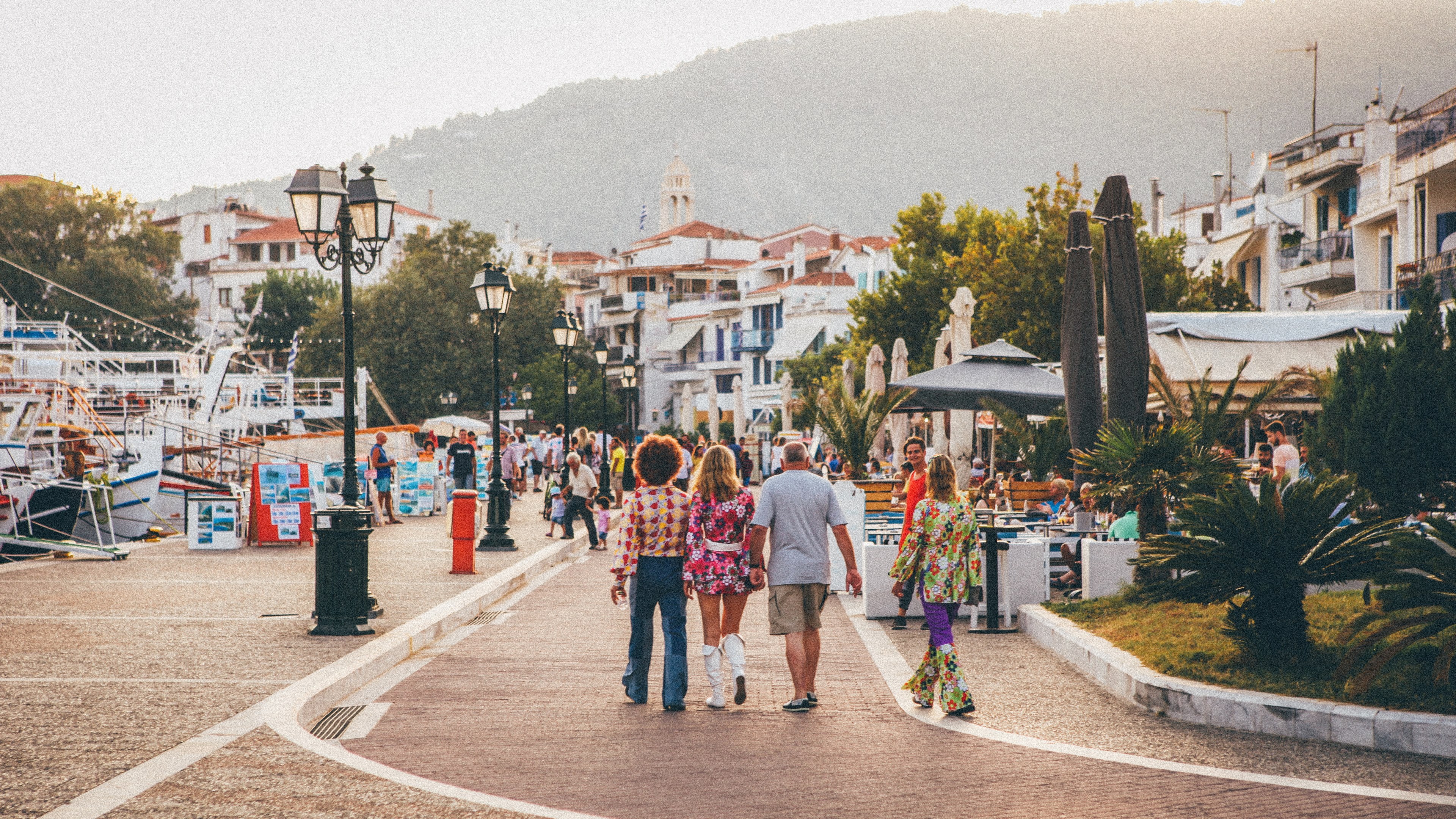 streetlight street cafe and mediterranean 4k, HD Wallpaper