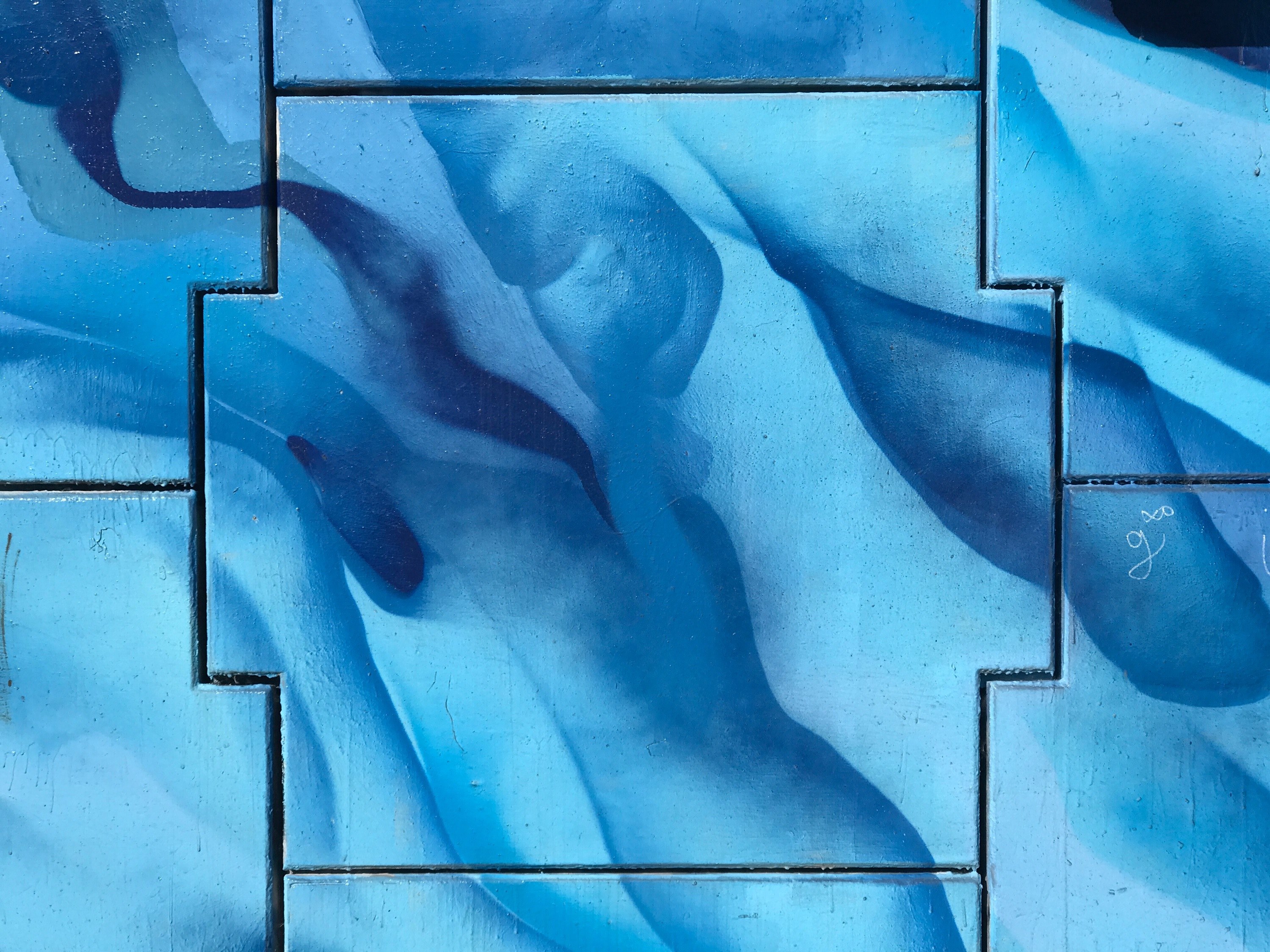 blue abstract pattern painted on a wall, blue abstract wall 4k, HD Wallpaper