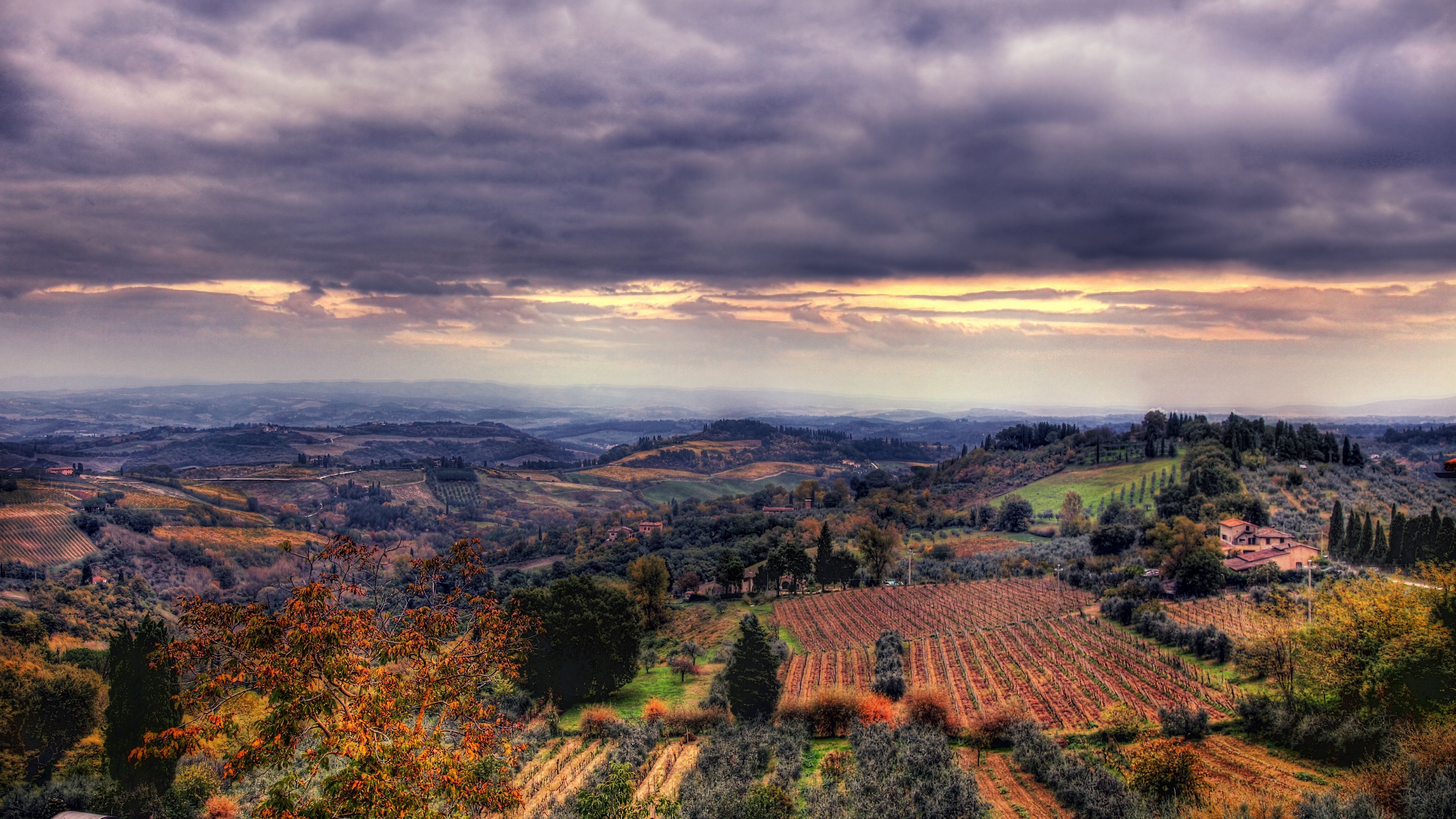 field, sky, sunset, view from the top, landscape, 4k, HD Wallpaper
