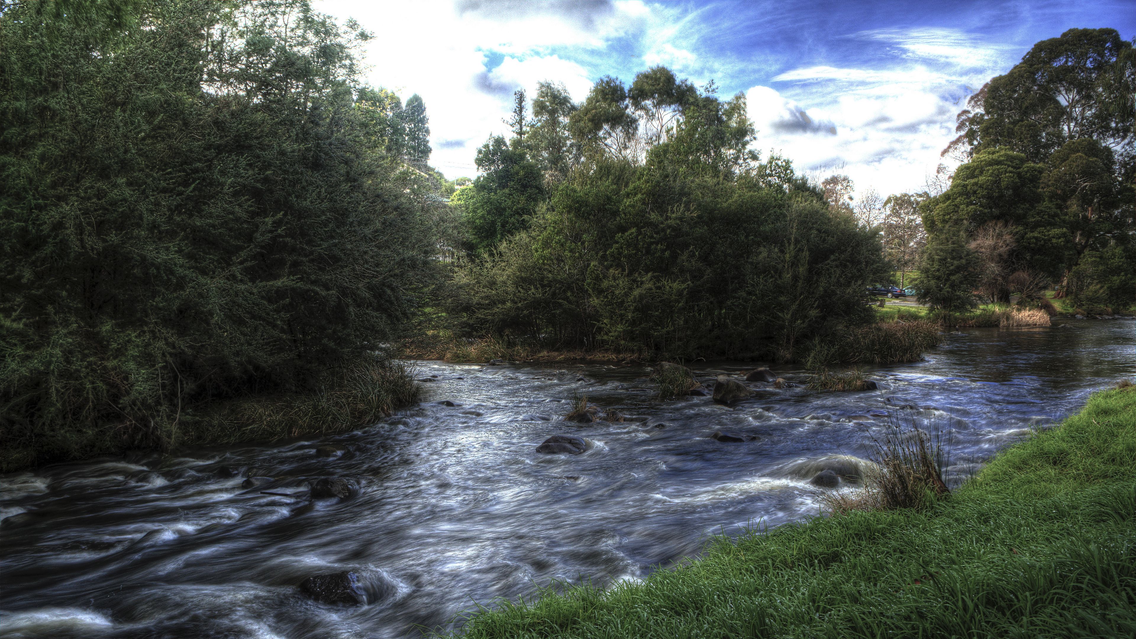 river, trees, landscape, 4k, HD Wallpaper