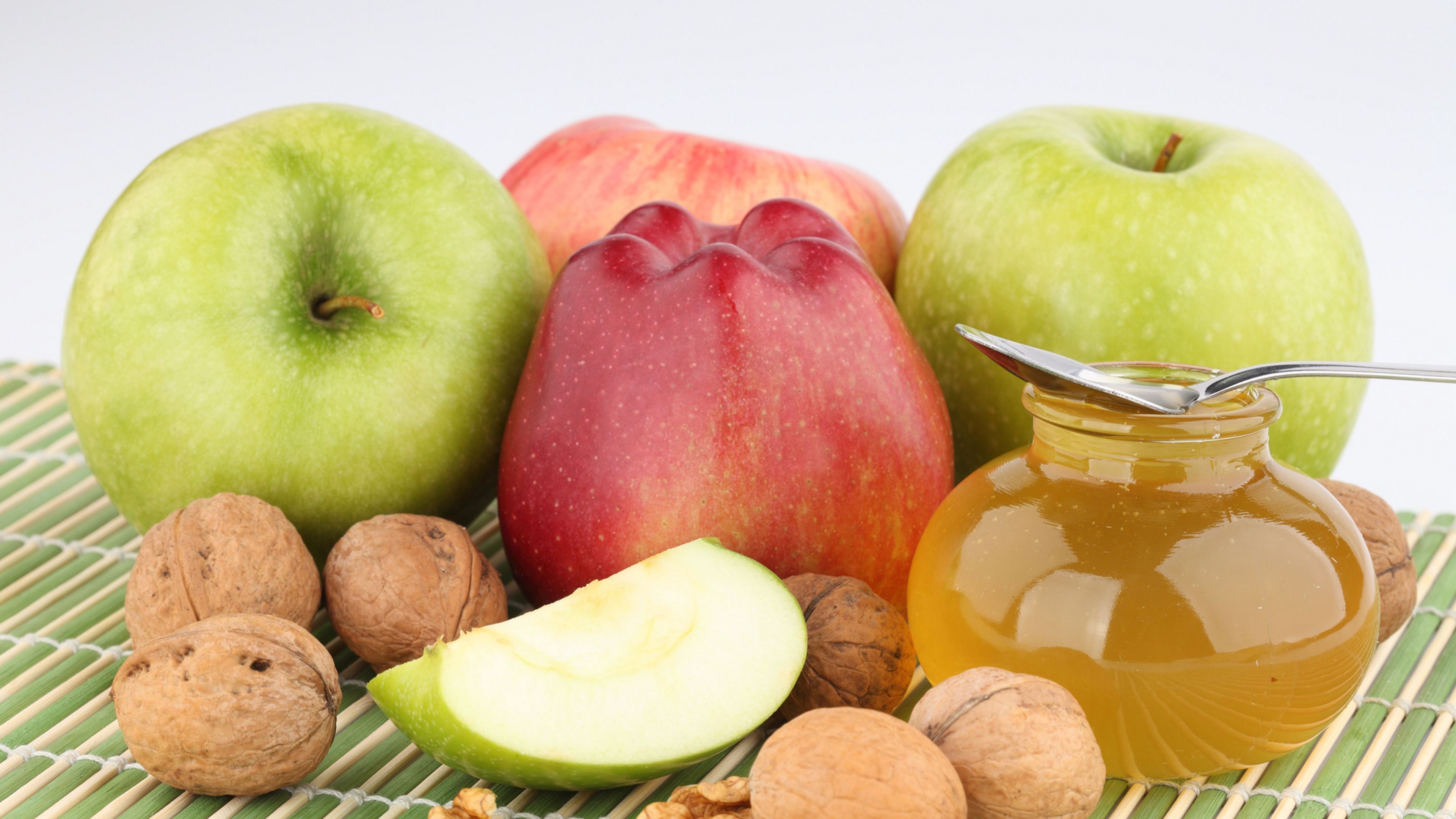 nuts, apples, honey, sweets, 4k, HD Wallpaper