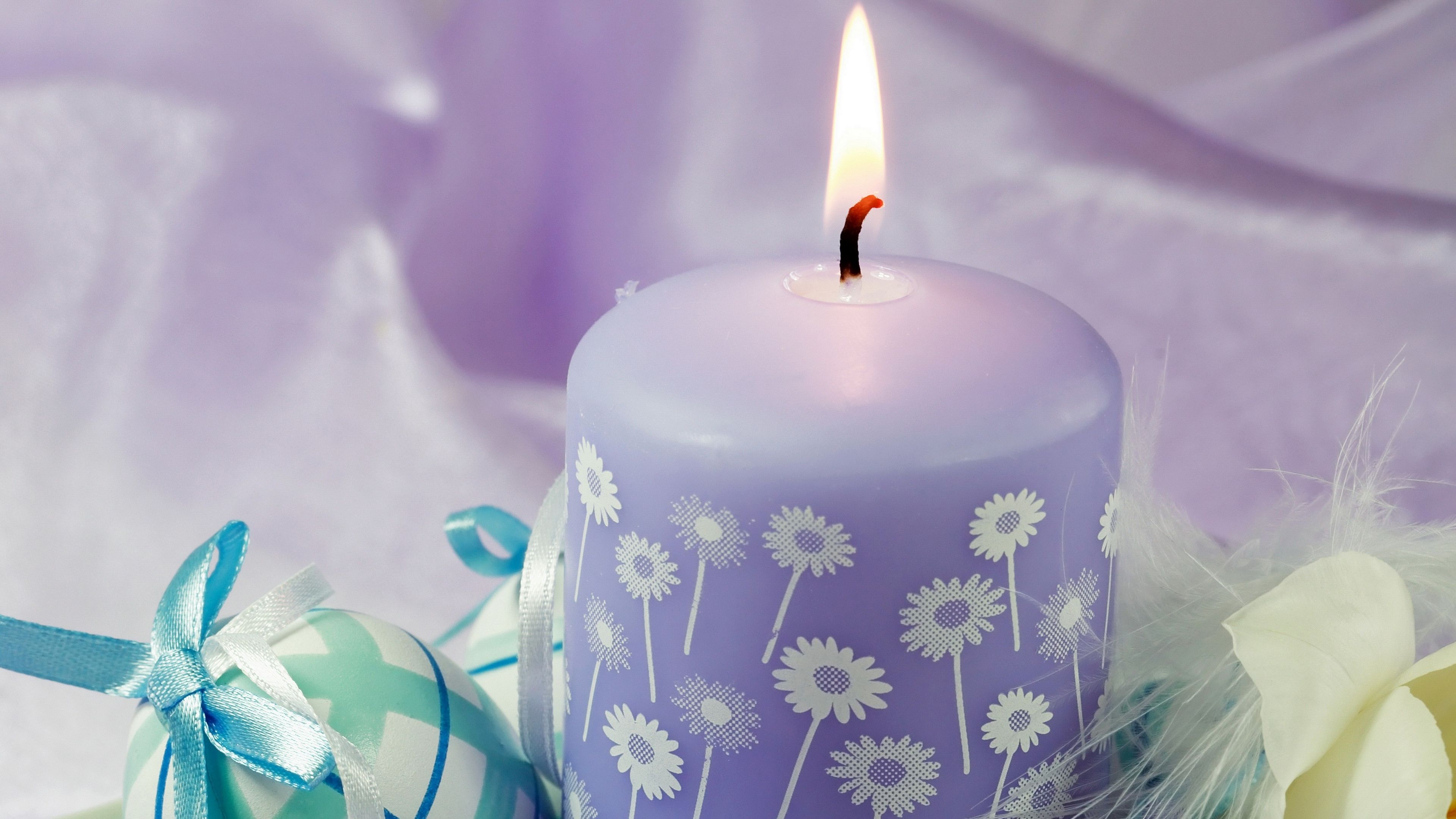 candle, eggs, feathers, flowers, easter, feast, 4k, HD Wallpaper