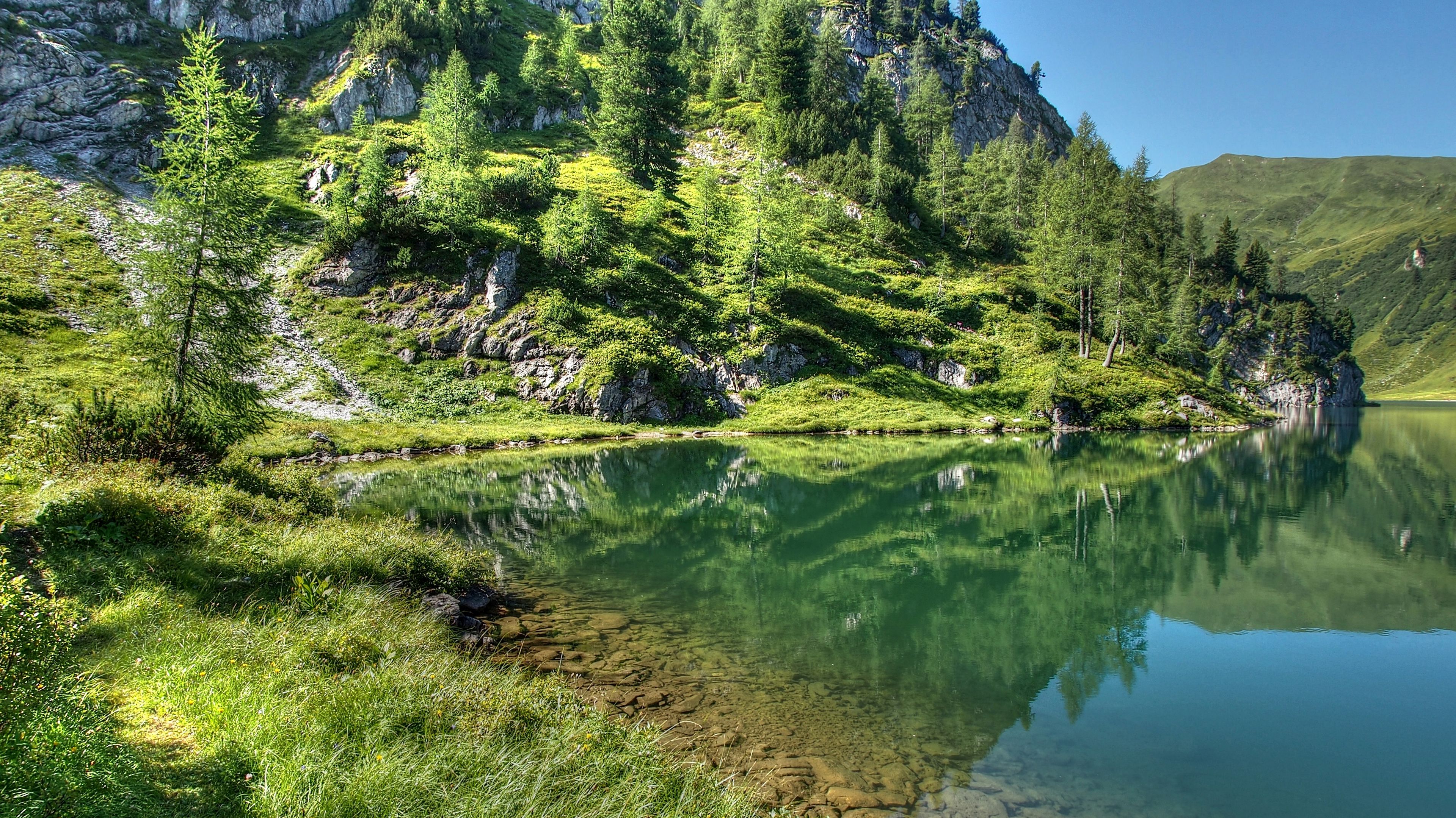 mountain, lake, landscape, 4k, HD Wallpaper