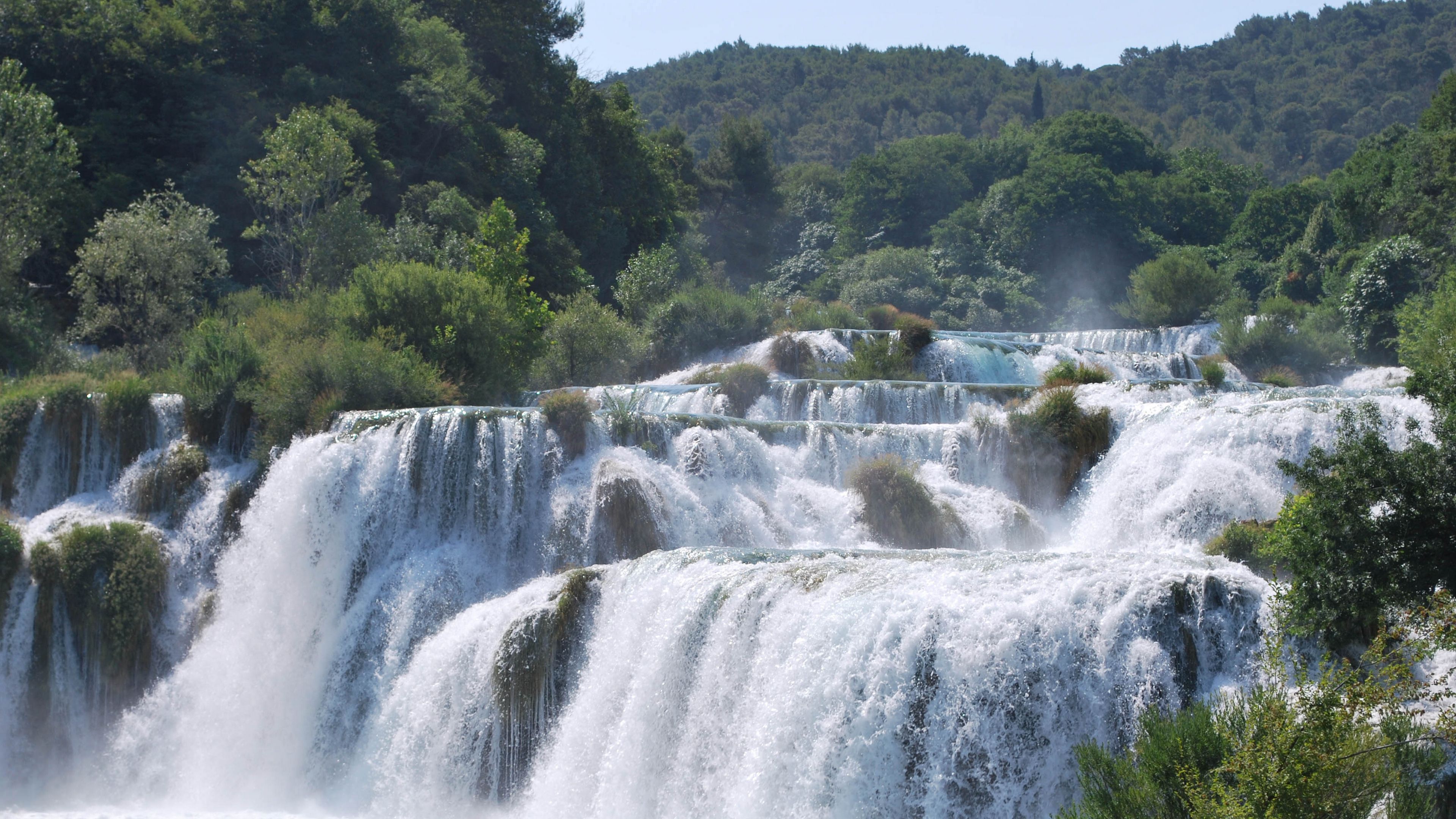 waterfalls, forest, river, landscape, 4k, HD Wallpaper