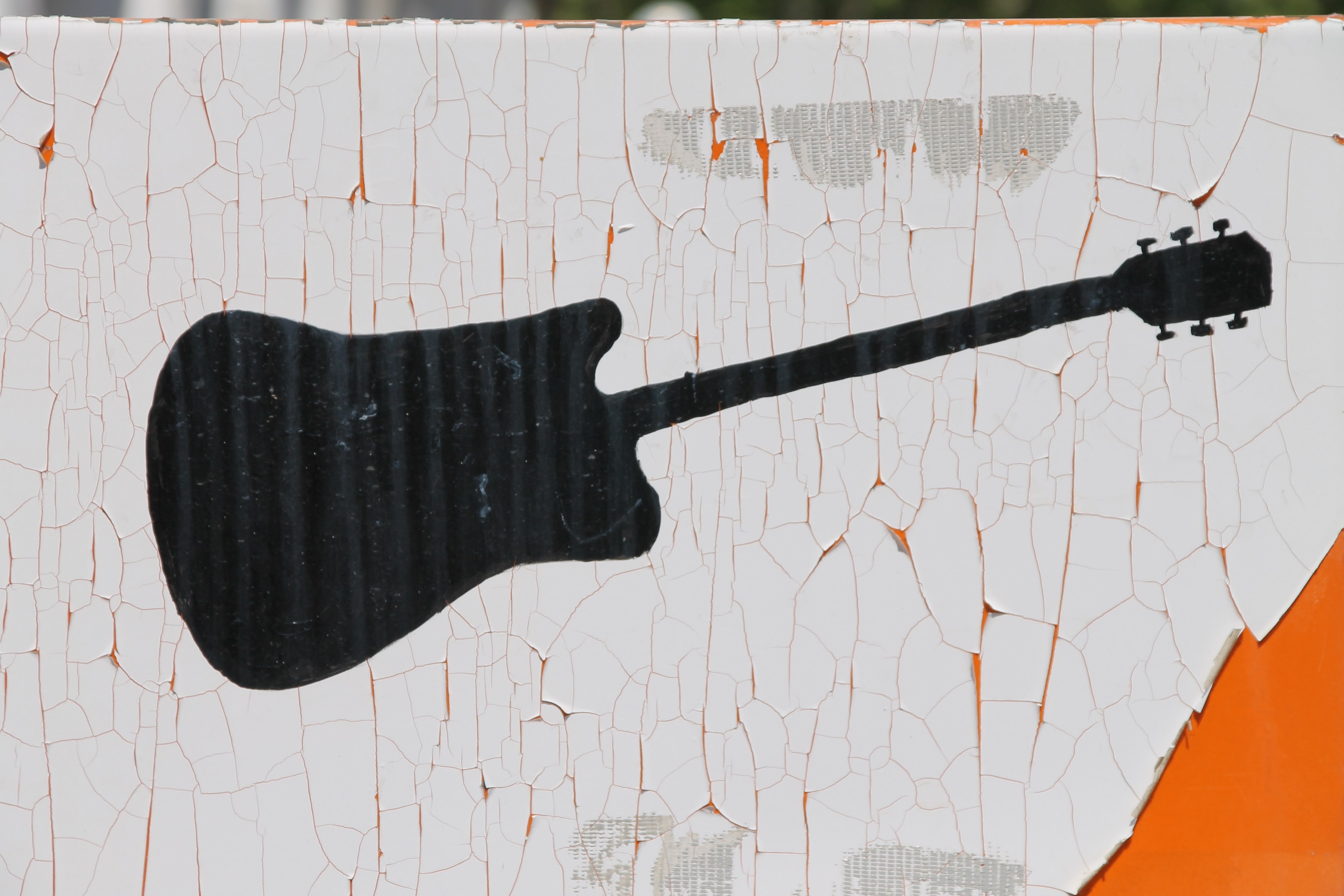 a black guitar on a white background painted on an old wooden fence, weathered guitar painting 4k, HD Wallpaper