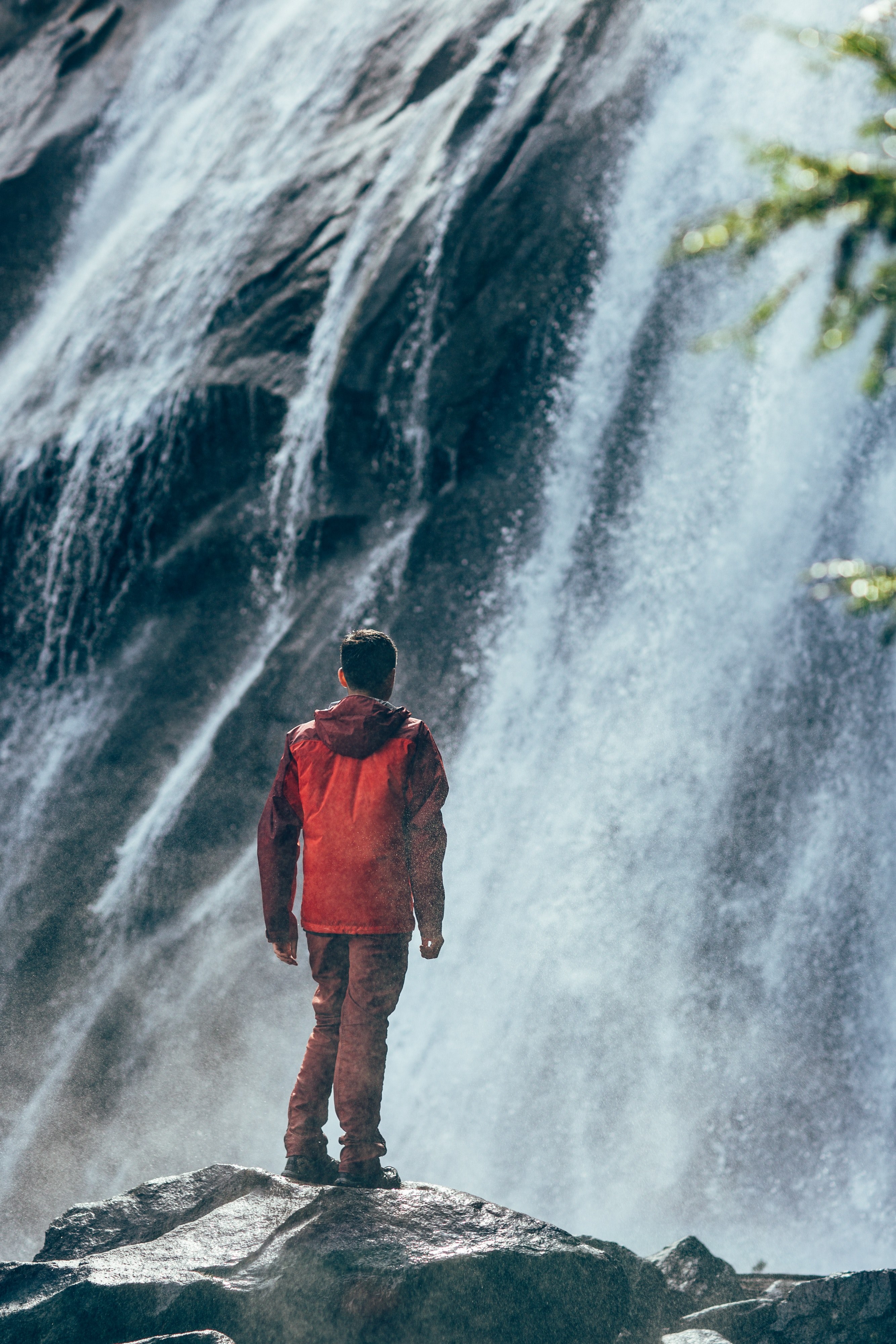 waterfall man hike and water hd, 4k, Phone HD Wallpaper