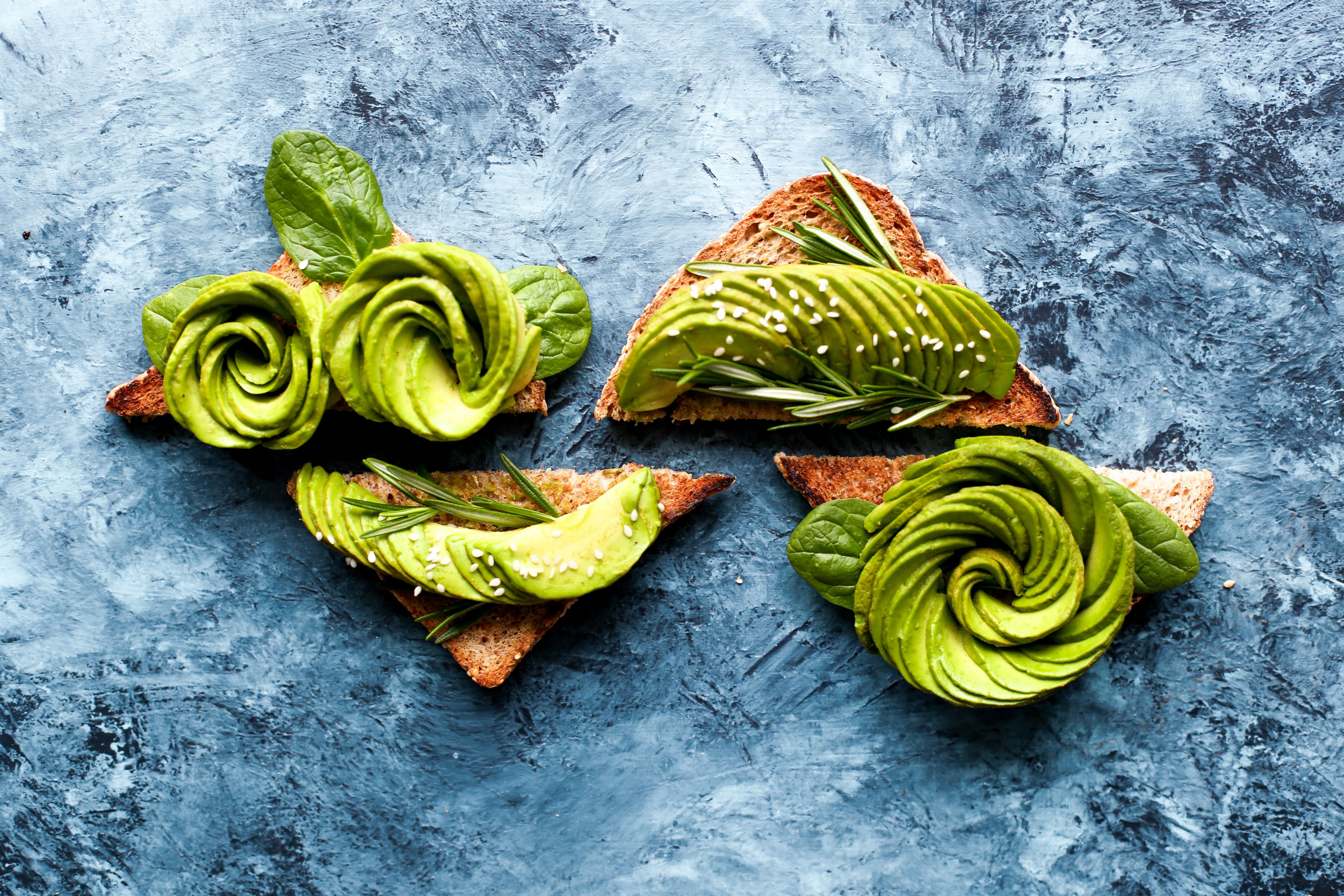 pieces of toast with avocado arranged in the shape of a rose on them, avocado rose toast 4k, HD Wallpaper