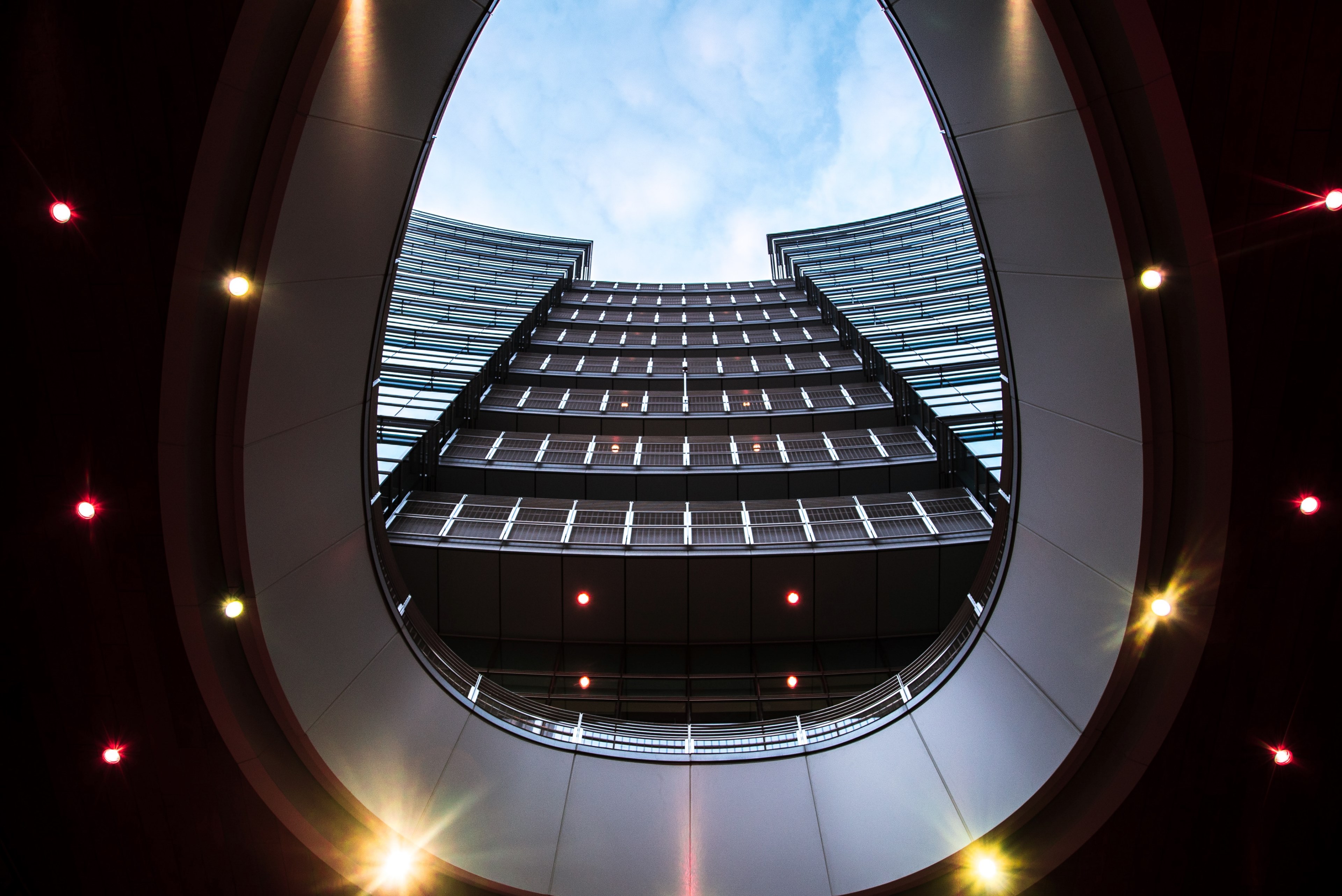 office building through the oval window 4k, HD Wallpaper