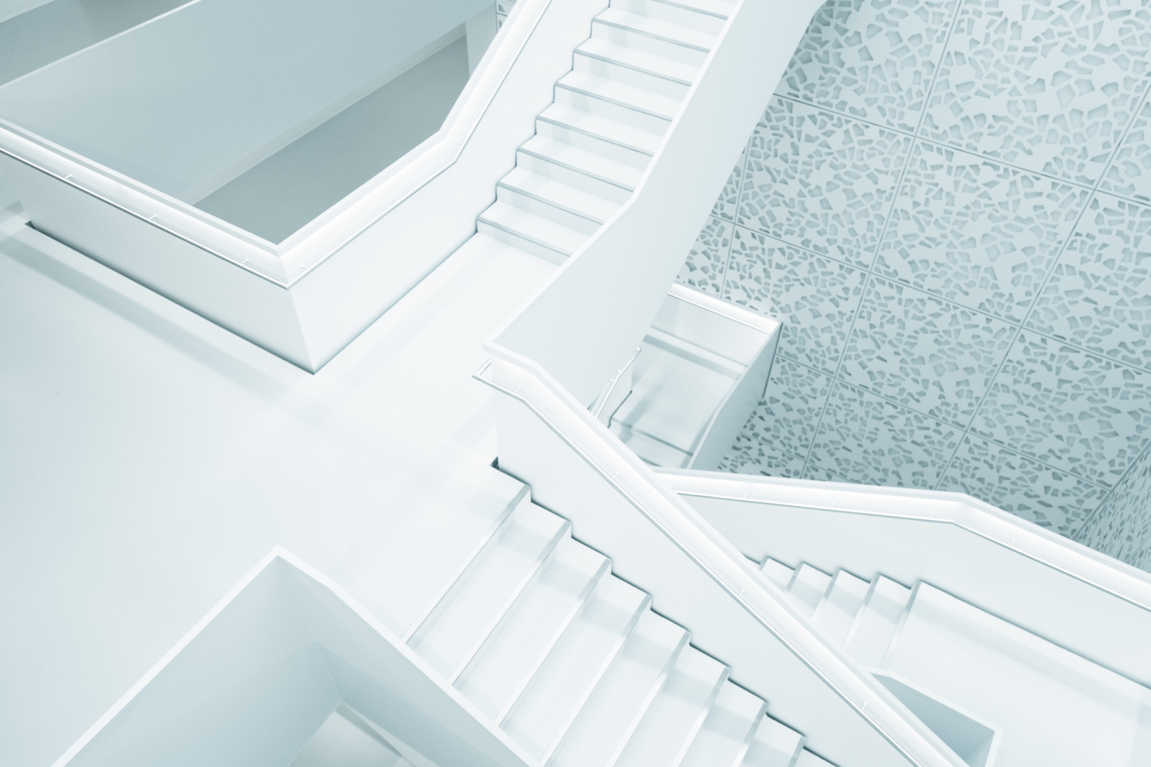 a snow white stairway in a building in cologne, pure white stairway 4k, HD Wallpaper