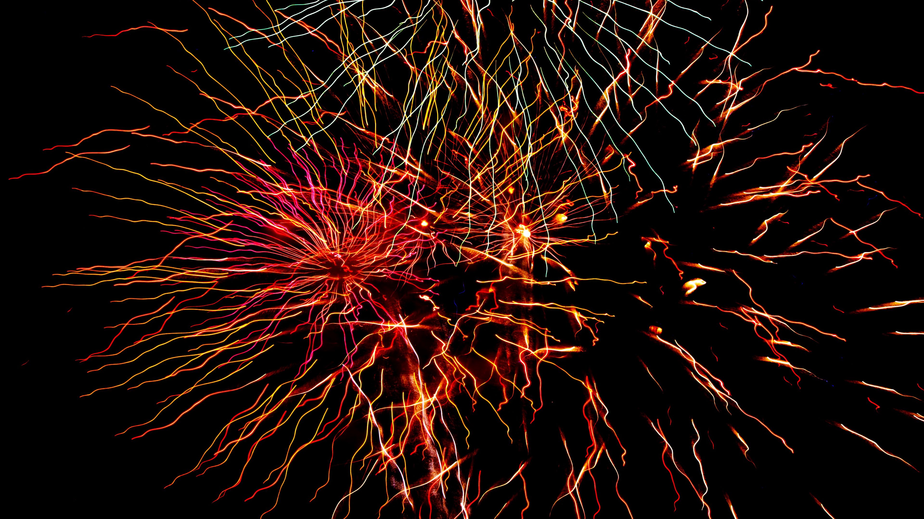 fireworks, salute, holiday, sparks, 4k, HD Wallpaper