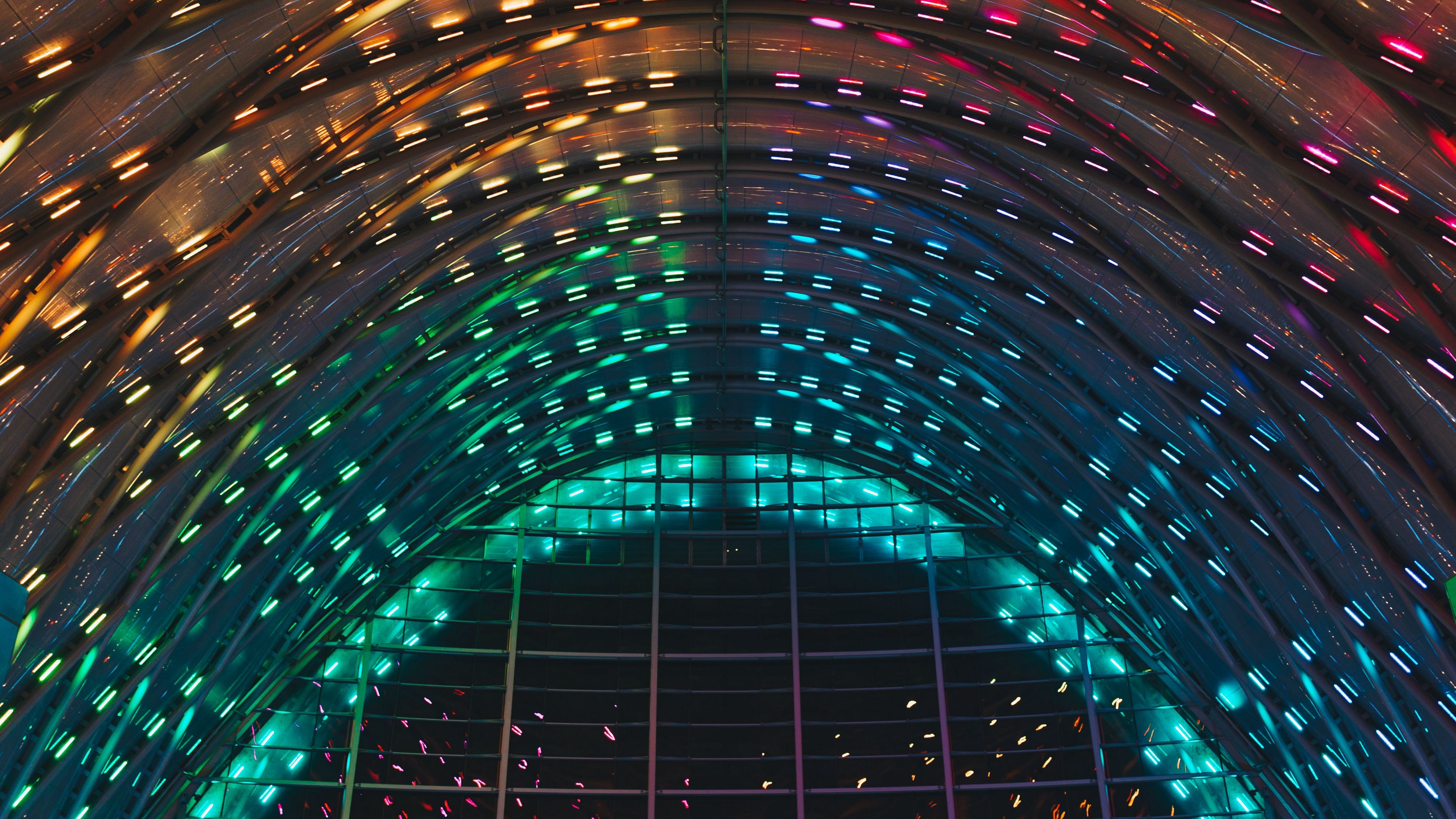 building, arch, backlight, colorful, 4k, HD Wallpaper