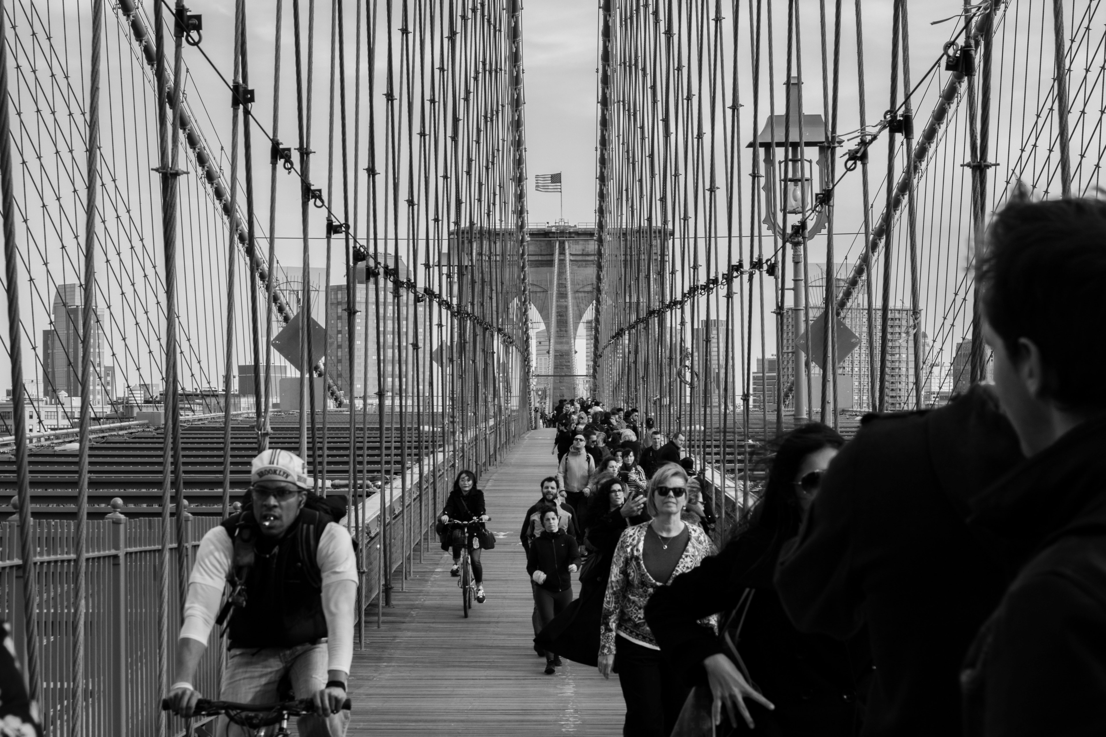 bridge person cycling and structure 4k, HD Wallpaper