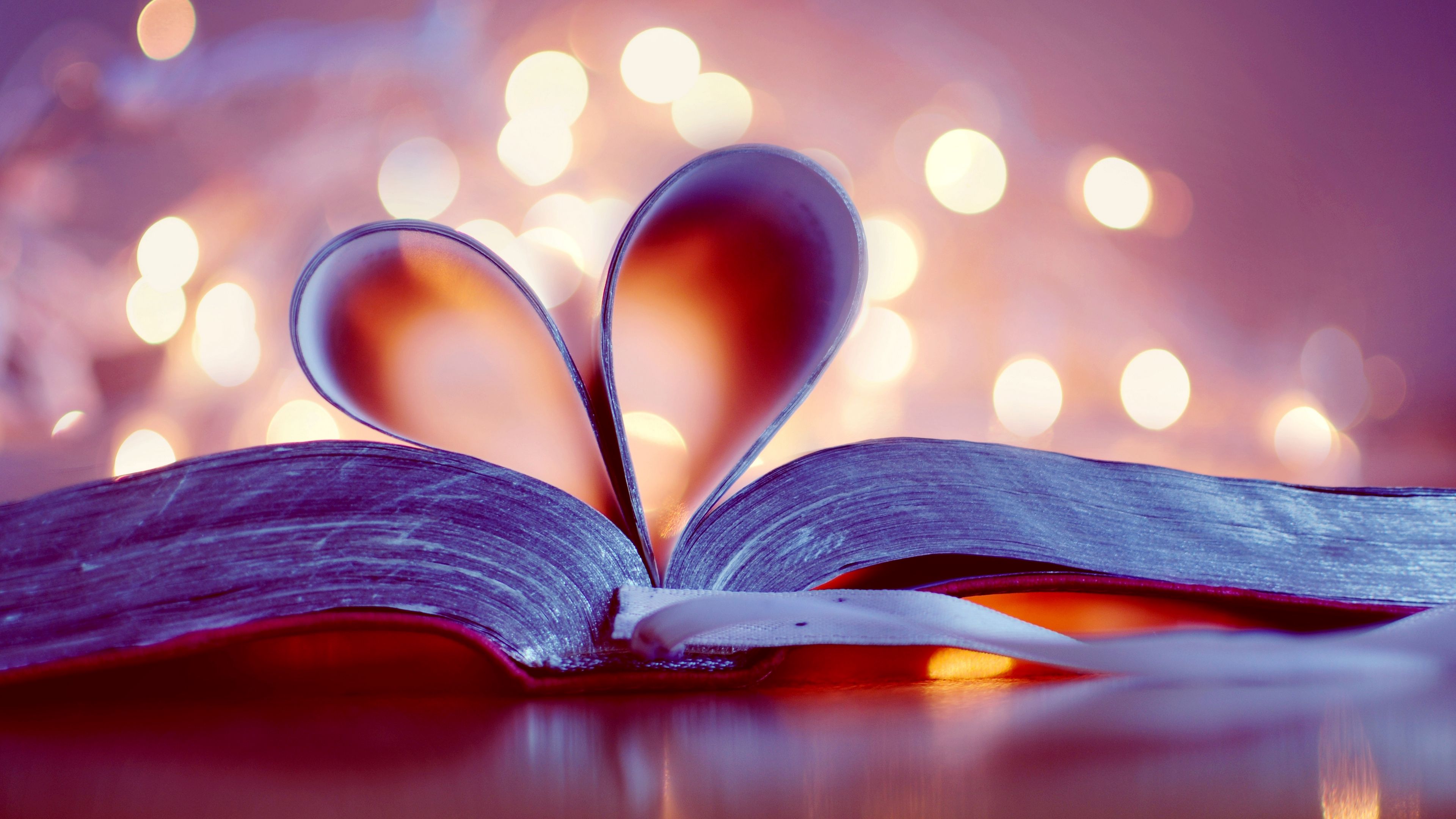 book, bokeh, page, bookmark, heart, 4k, HD Wallpaper
