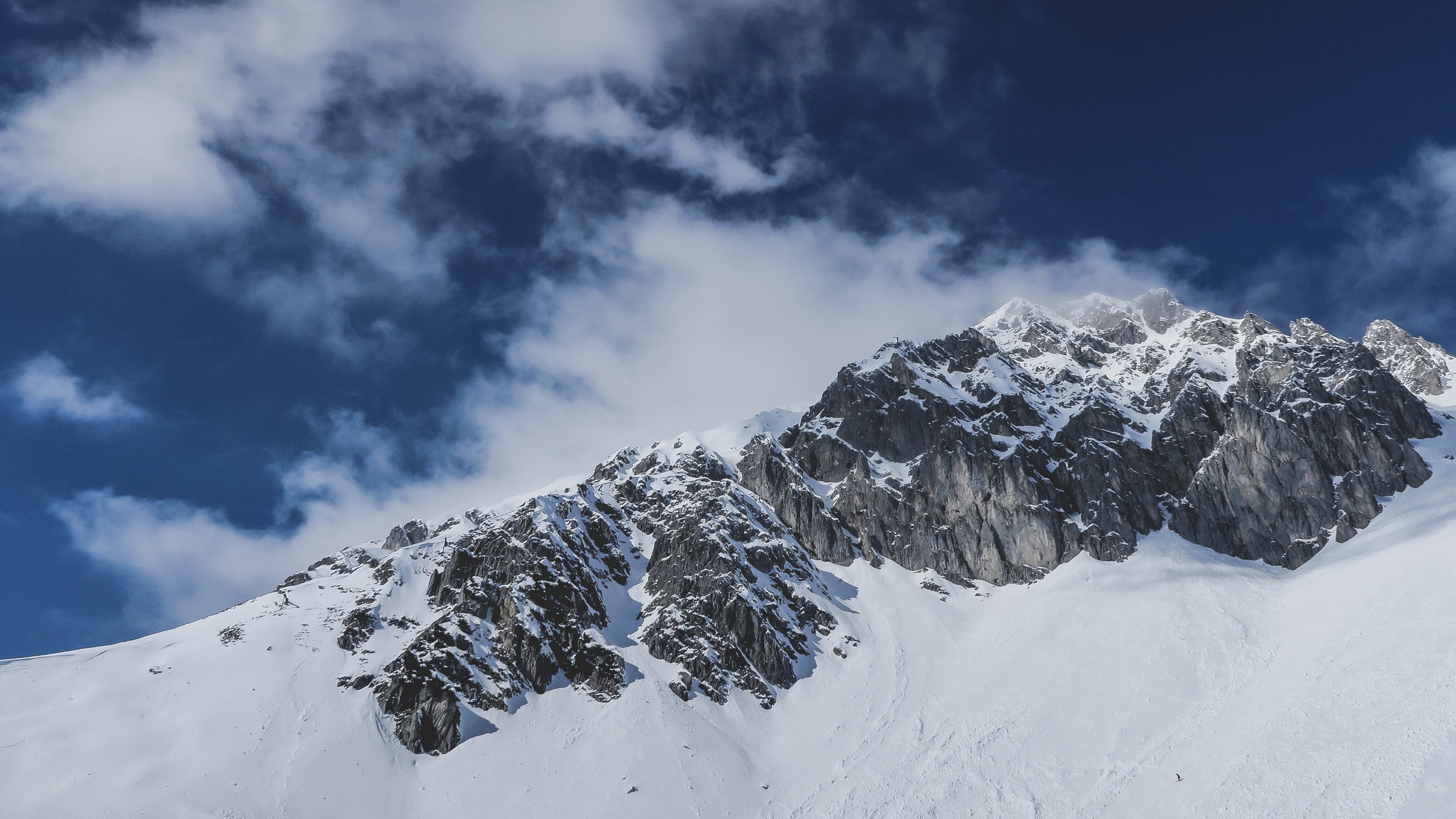 jagged mountain peaks jutting out from snowy slopes, day 16 unsplashdaily 4k, HD Wallpaper