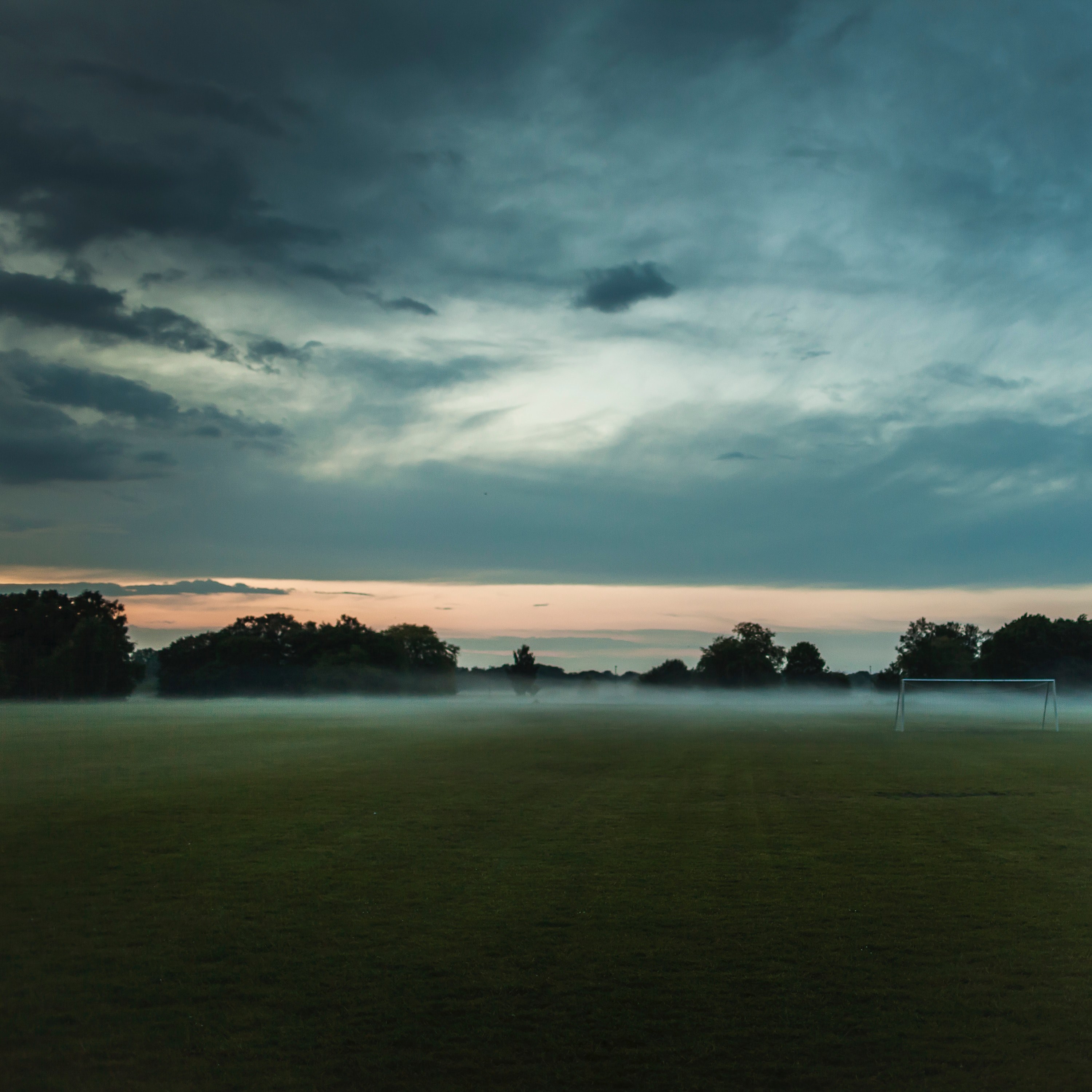 mist over a rural soccer field, soccer goal on a foggy field 4k, HD Wallpaper