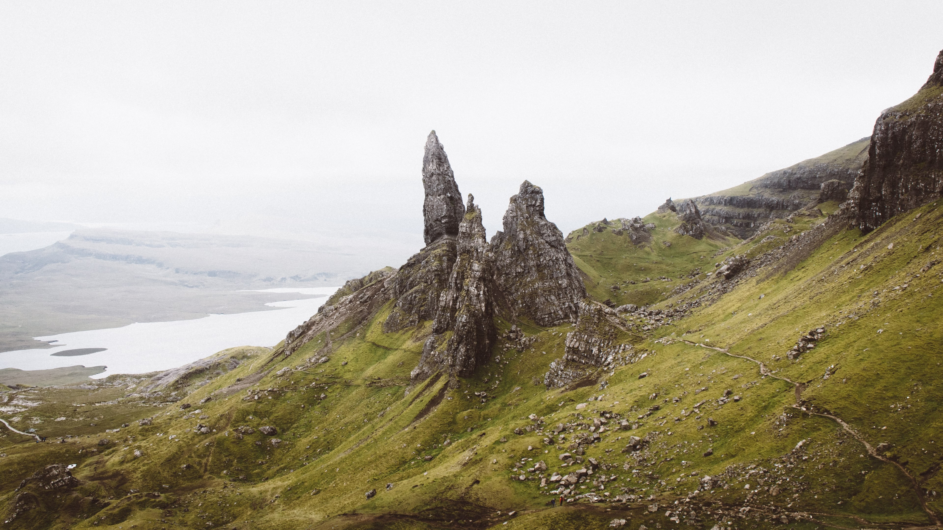 jutting rock hillside hiking trail and trail 4k, HD Wallpaper
