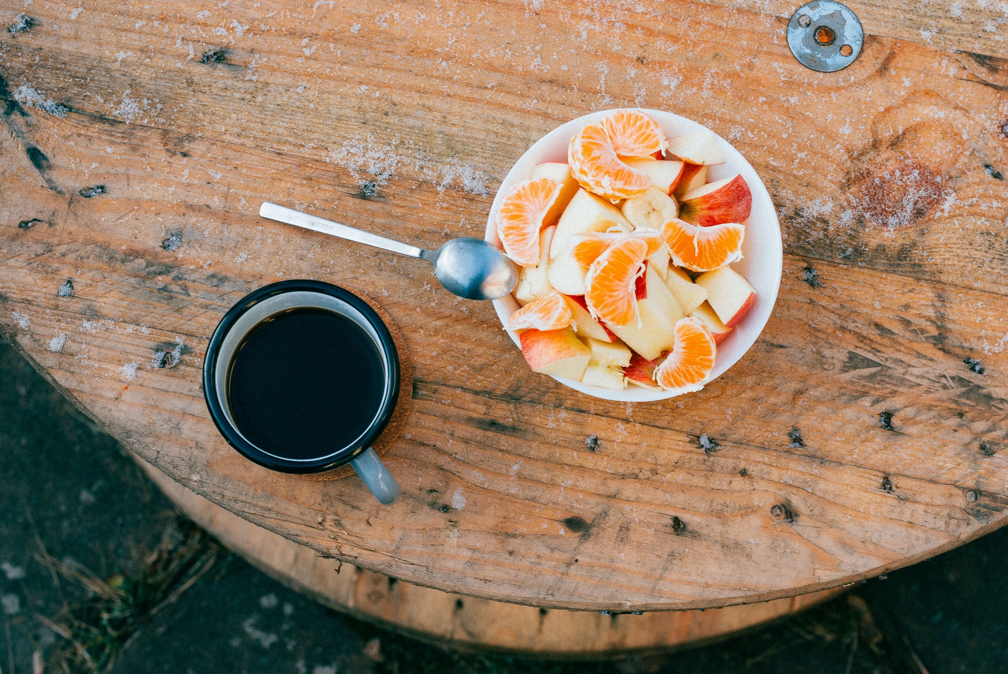 coffee breakfast fruit and fruit bowl 4k, HD Wallpaper
