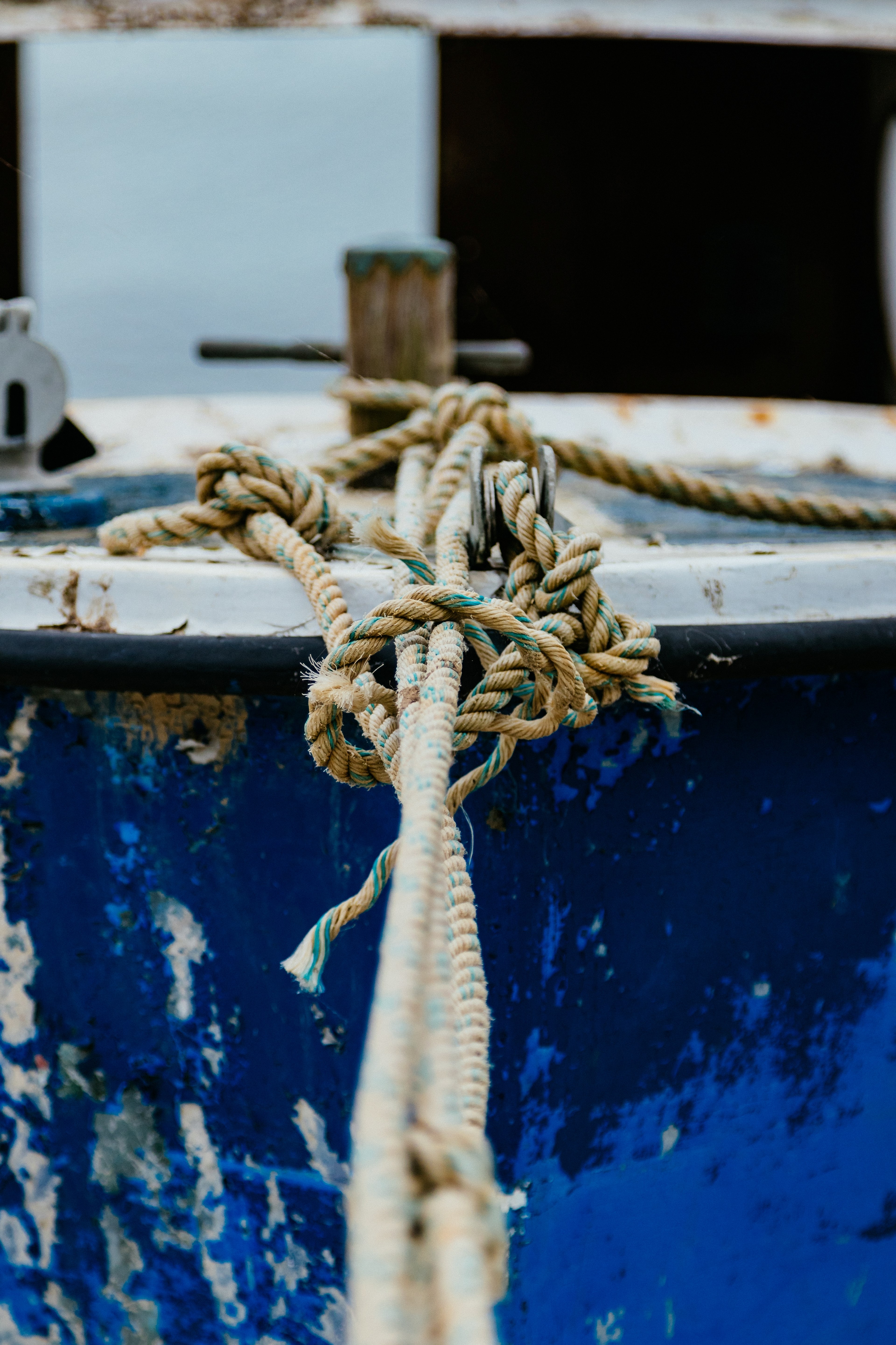 old boat in the dockyard with rope 4k, Phone HD Wallpaper