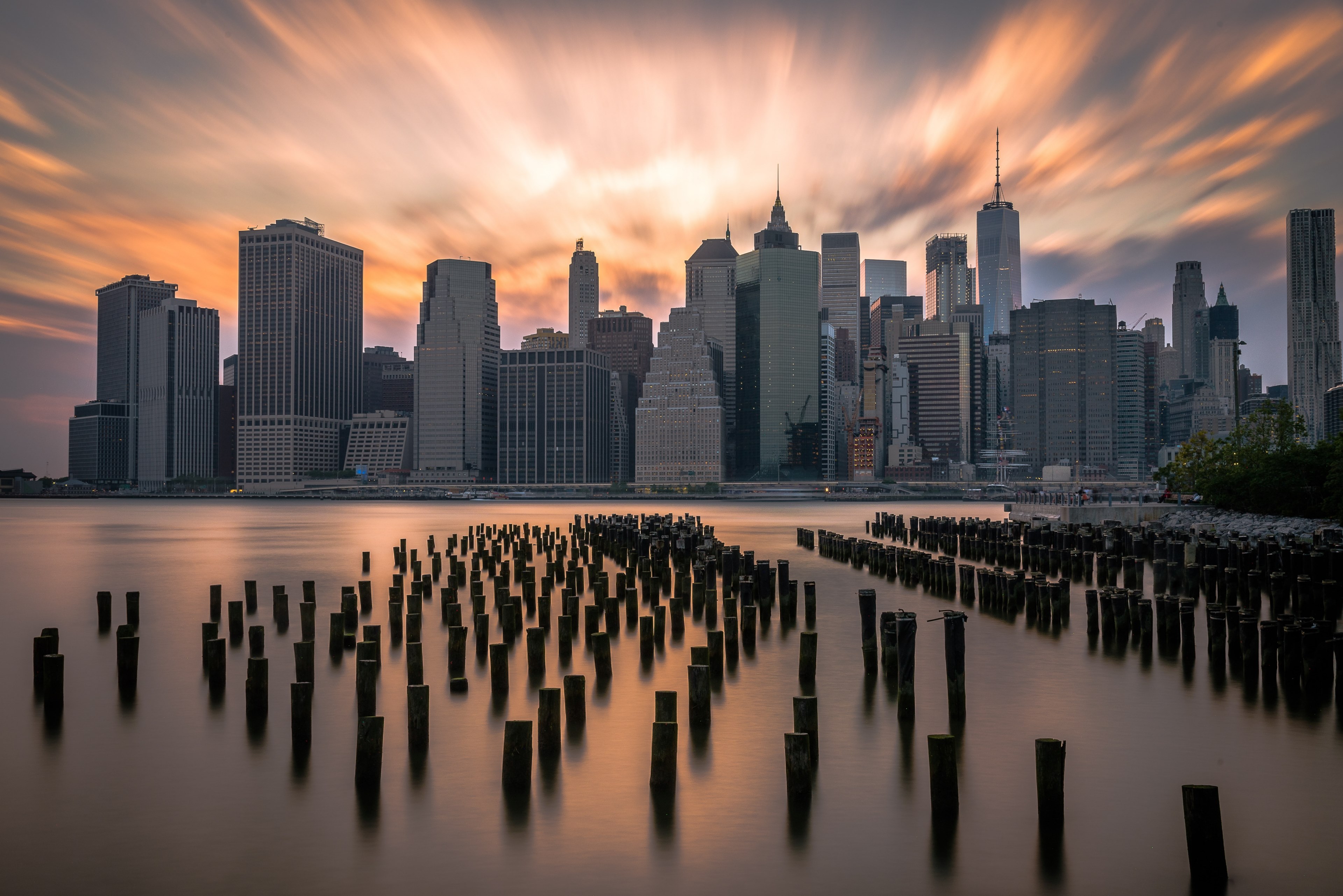 new york city from the hudson river with the skyline and freedom tower in the background during sunset, best city in the world 4k, HD Wallpaper