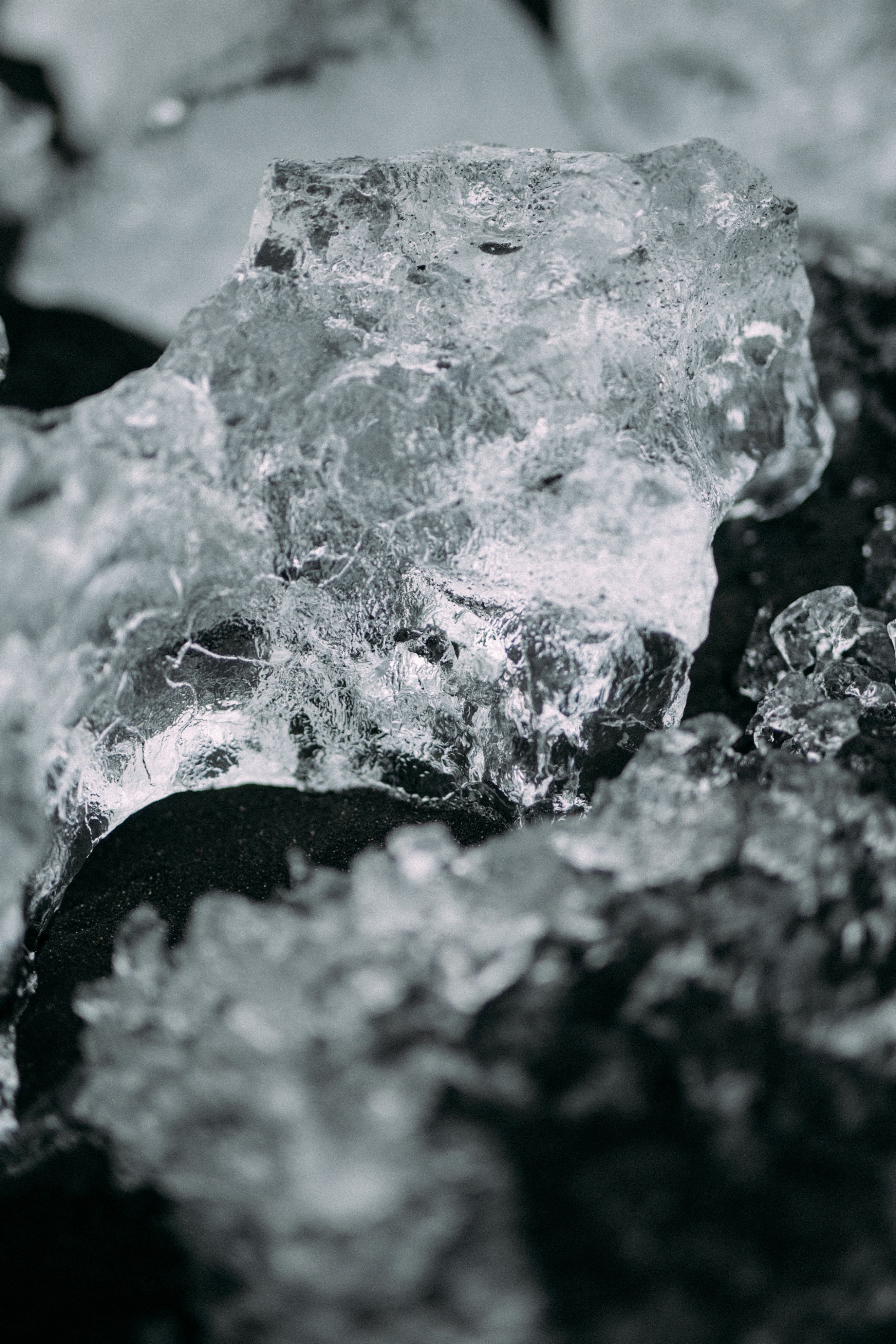 ice forms into crystal and contrasts with dark soil, ice crystal contrasting dark soil 4k, Phone HD Wallpaper