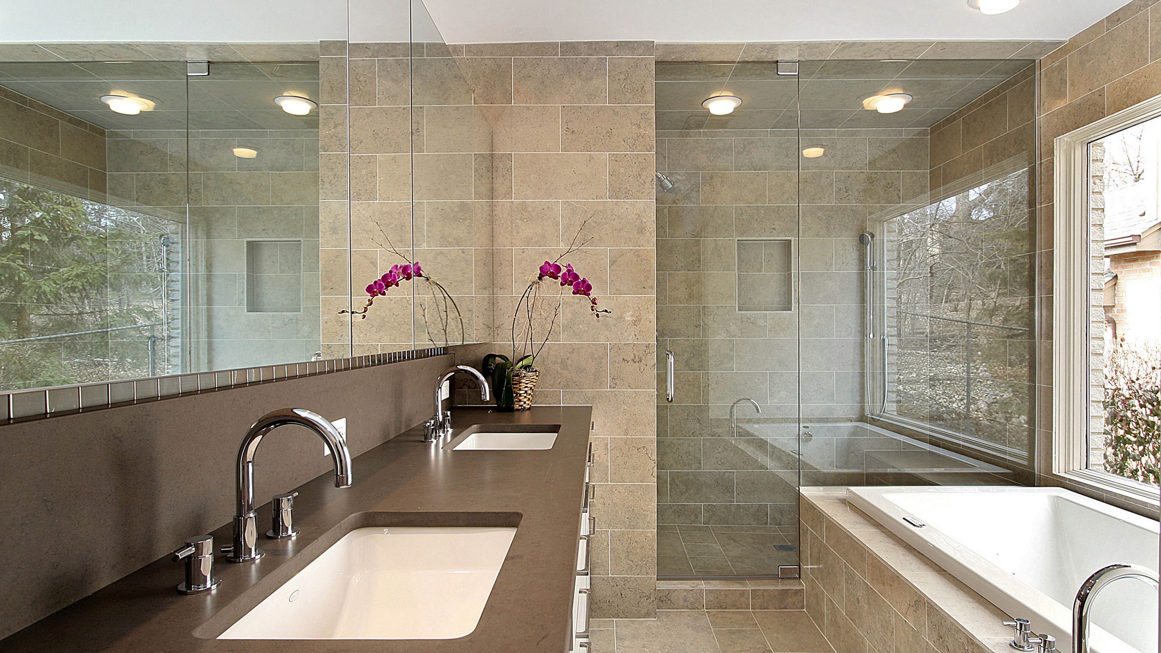 bathtub, design, sinks, showers, glass, 4k, HD Wallpaper