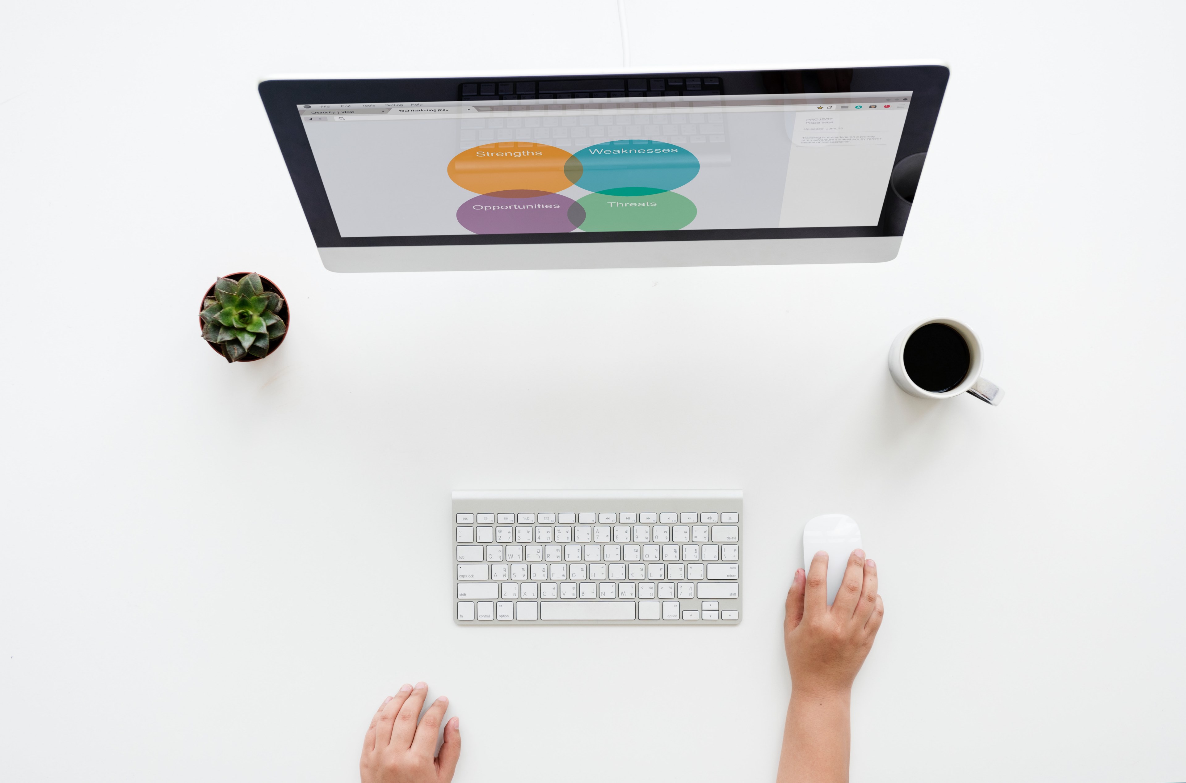 imac apple keyboard and cup 4k, HD Wallpaper