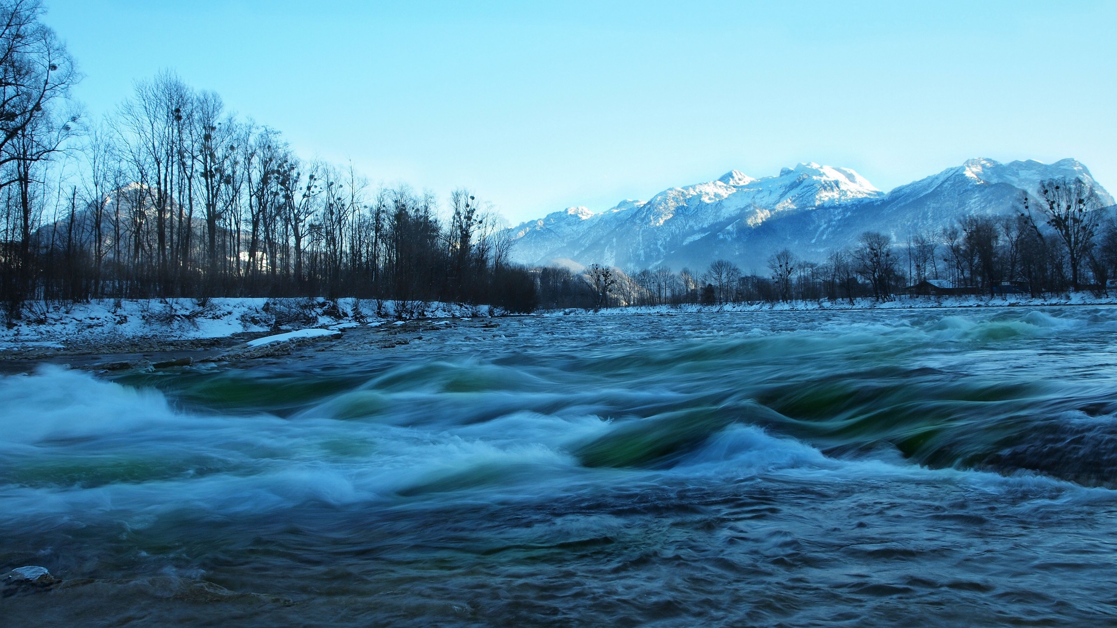 river, mountains, trees, for, nature, 4k, HD Wallpaper