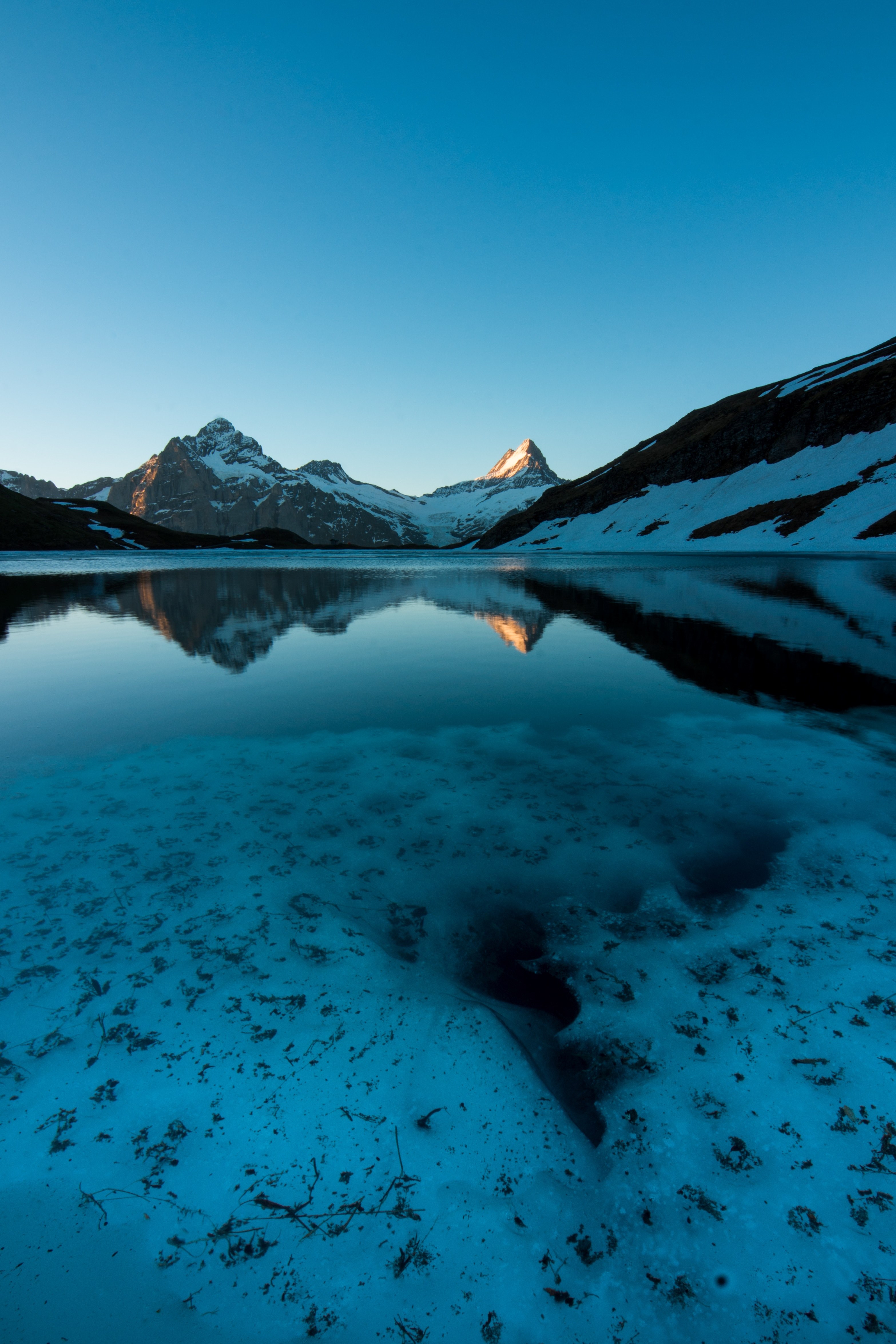 mountain snow lake and reflection hd, 4k, Phone HD Wallpaper