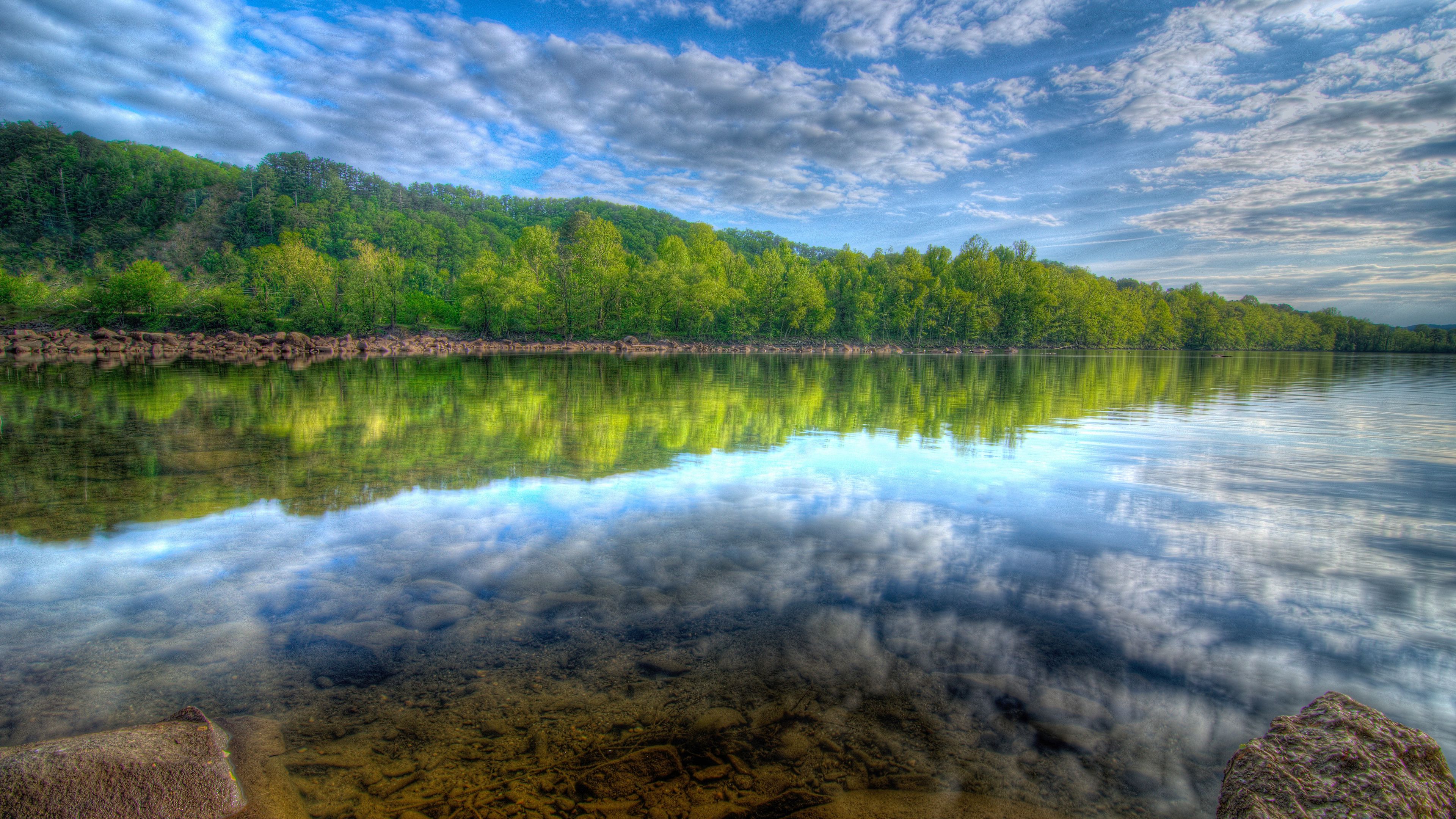 lake, forest, landscape, 4k, HD Wallpaper