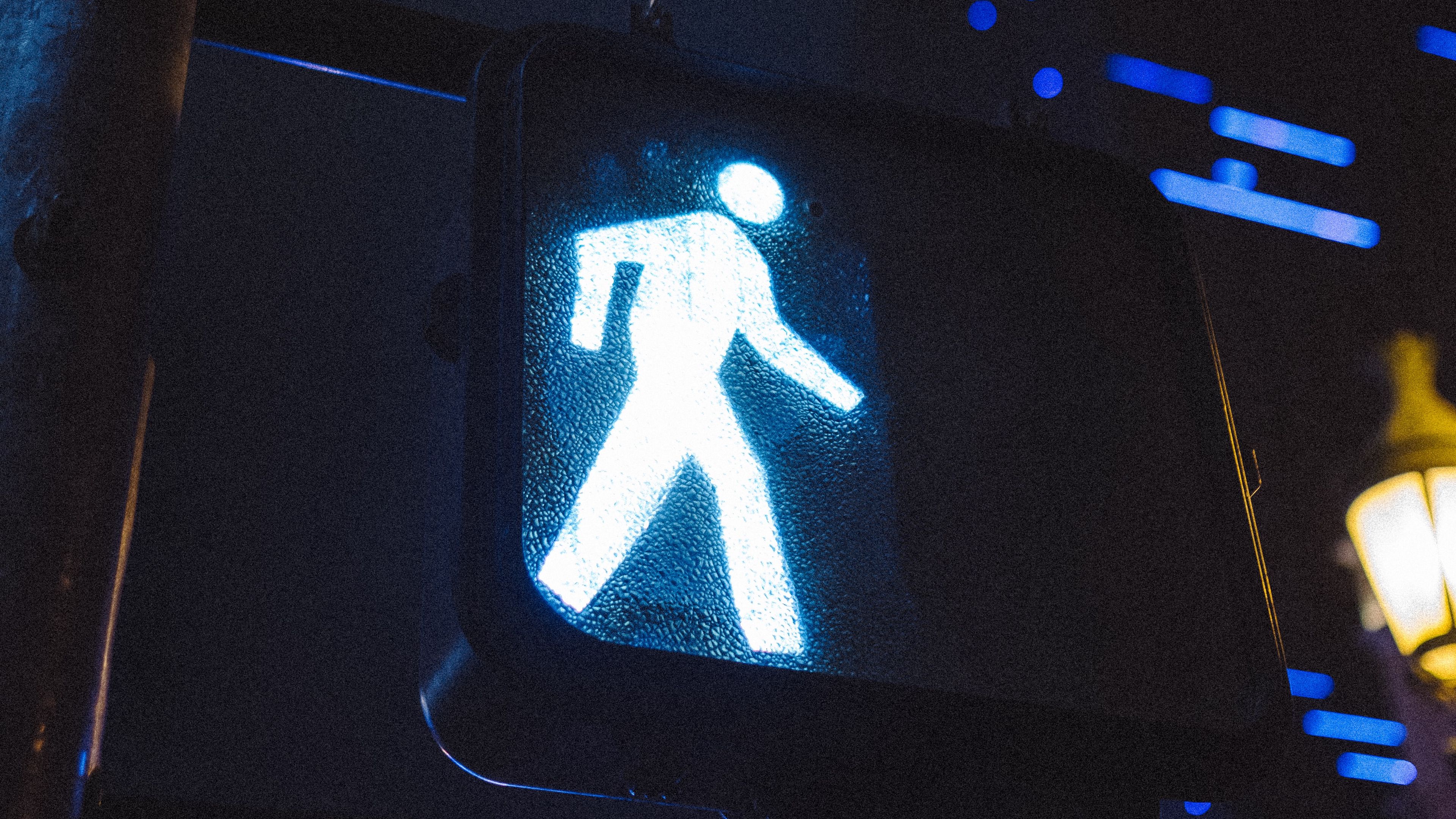 sign, pedestrian crossing, neon, 4k, HD Wallpaper