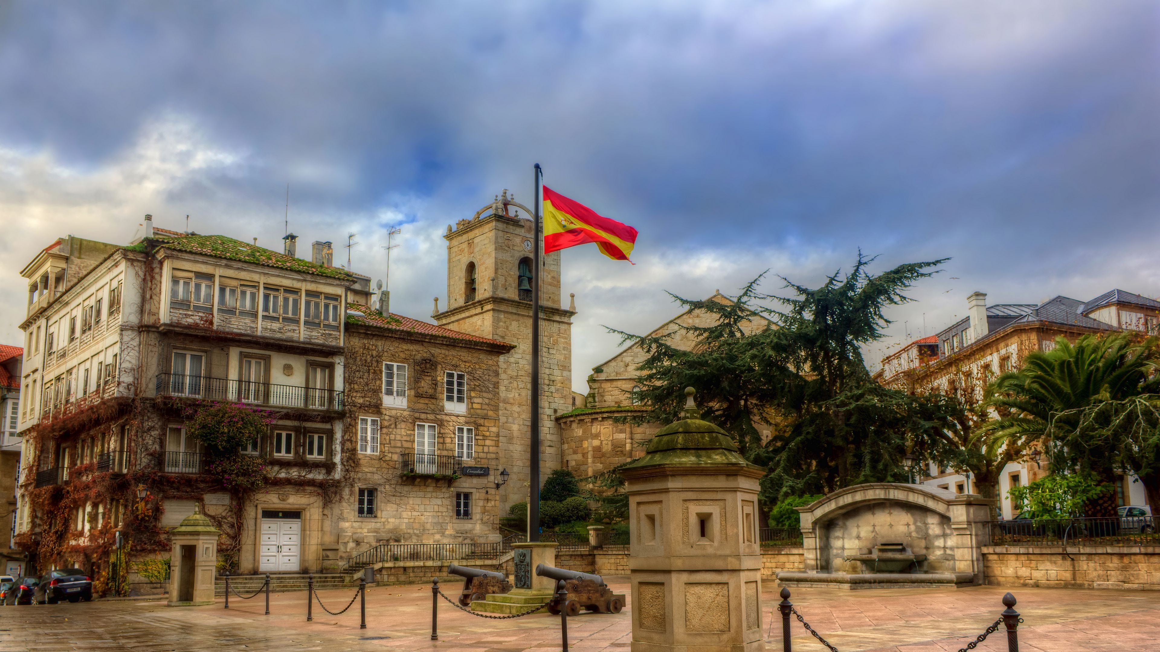 hdr, square in la coruna, spain, 4k, HD Wallpaper