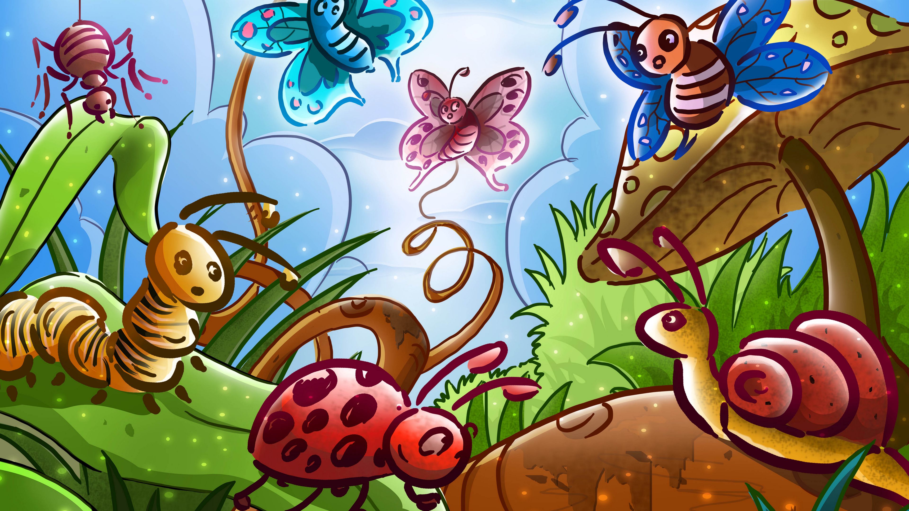 butterflies, beetles, fairy tale, insects, spider, 4k, HD Wallpaper