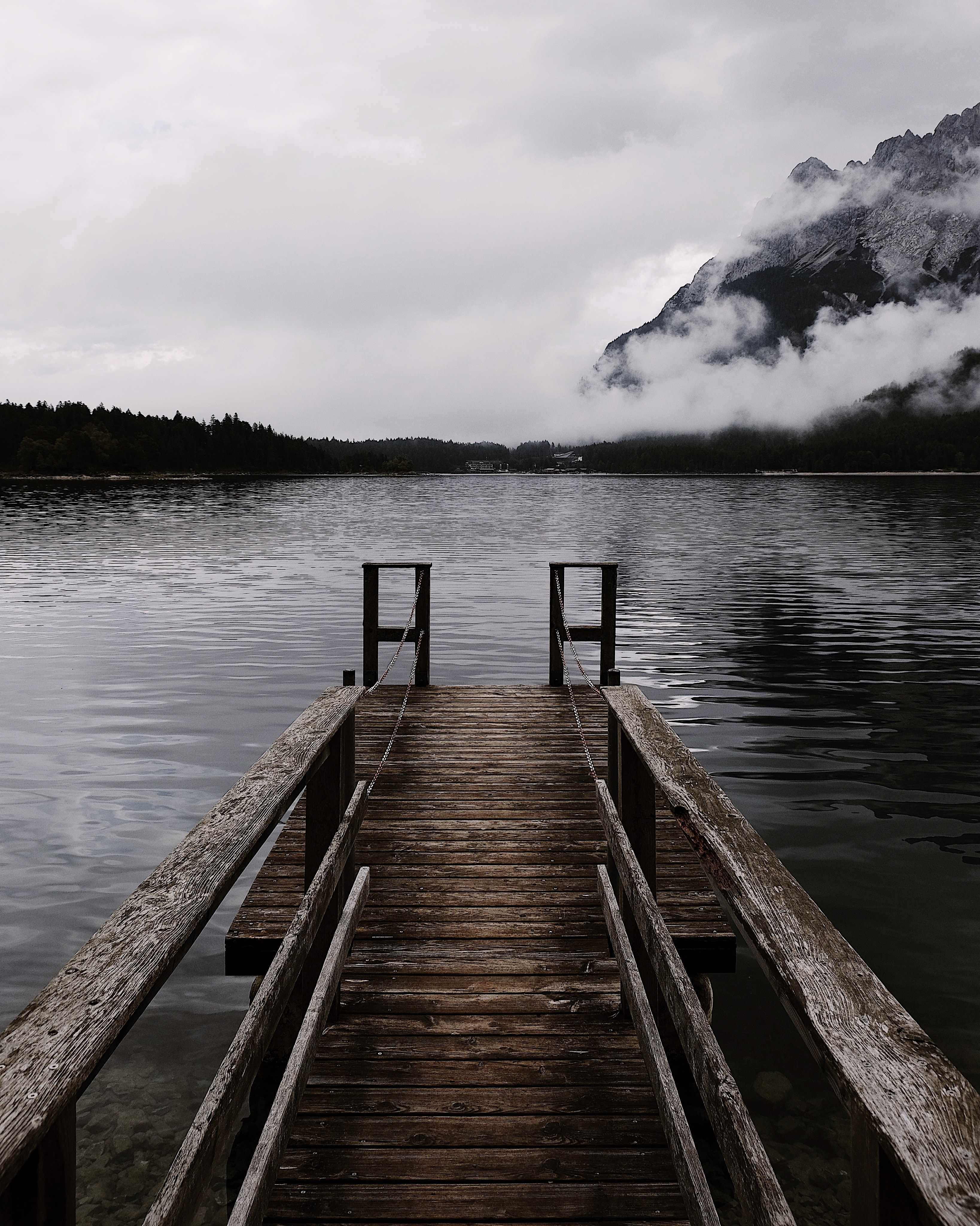 desolate pier leads to a calm lake with mountain views, lakes and mountains 4k, Phone HD Wallpaper