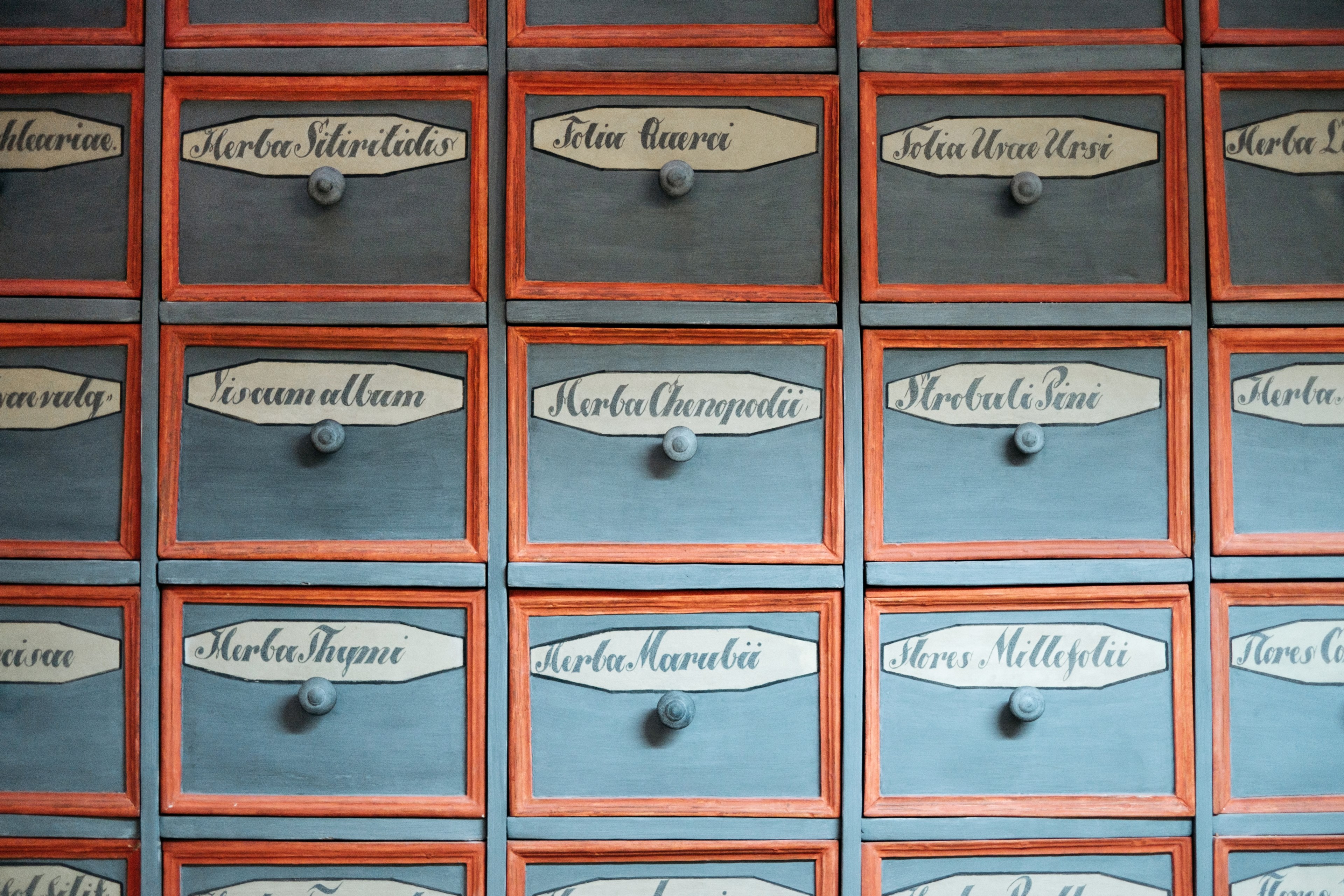 old pharmacy drawers in krakow poland 4k, HD Wallpaper