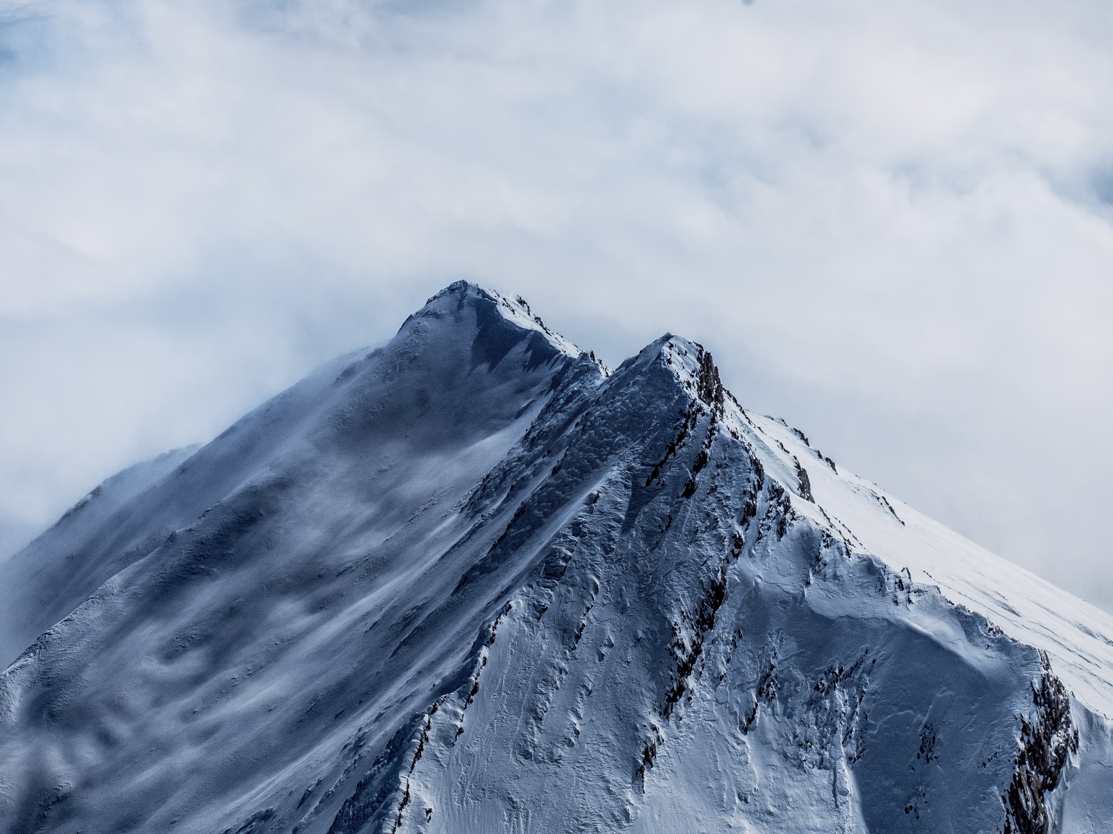 an imposing snow capped summit against an overcast sky, snow covered summit 4k, HD Wallpaper