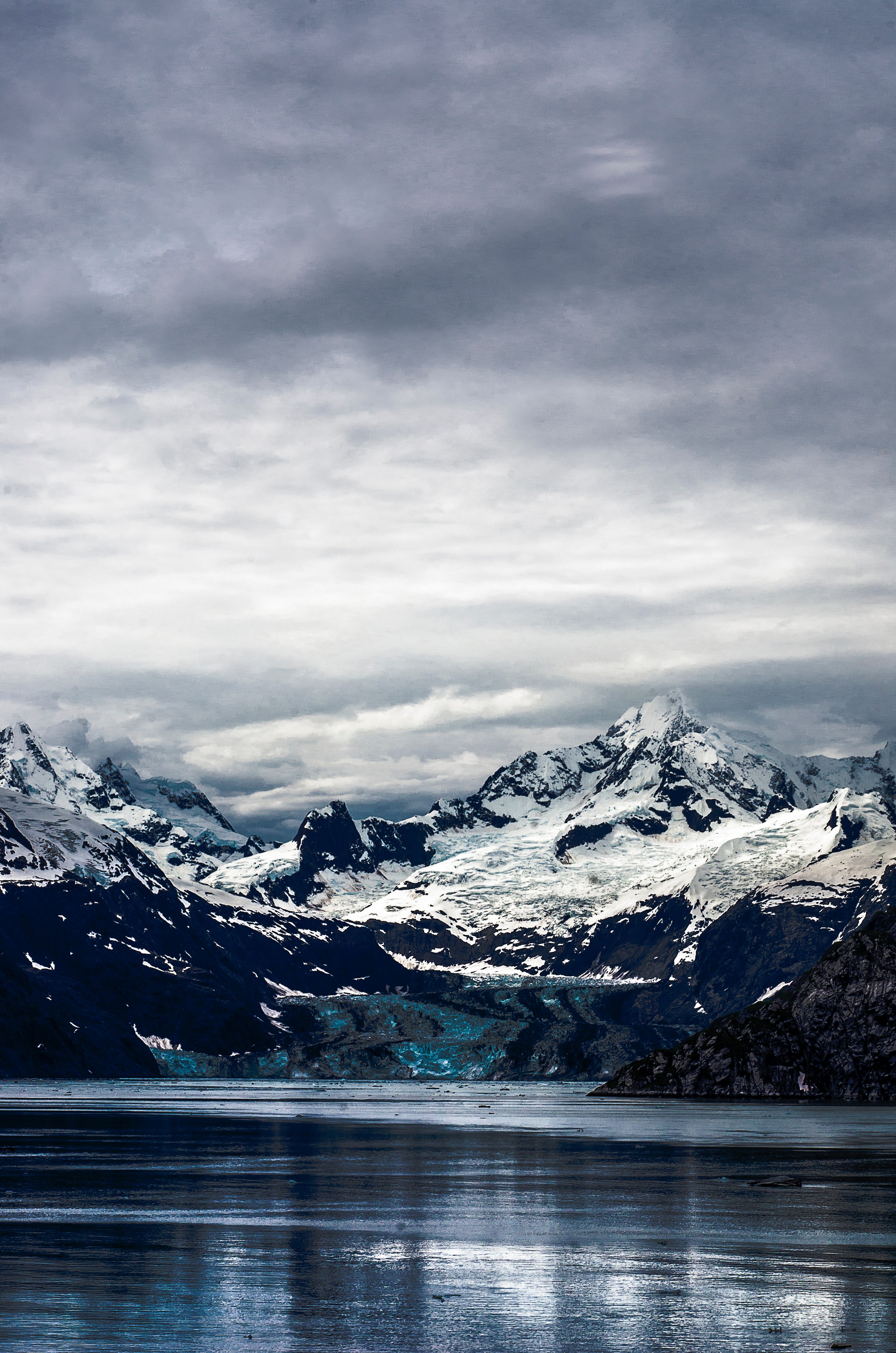 snow covered mountain surrounded by water in glacier bay national park, snow covered mountain in glacier bay national park 4k, Phone HD Wallpaper