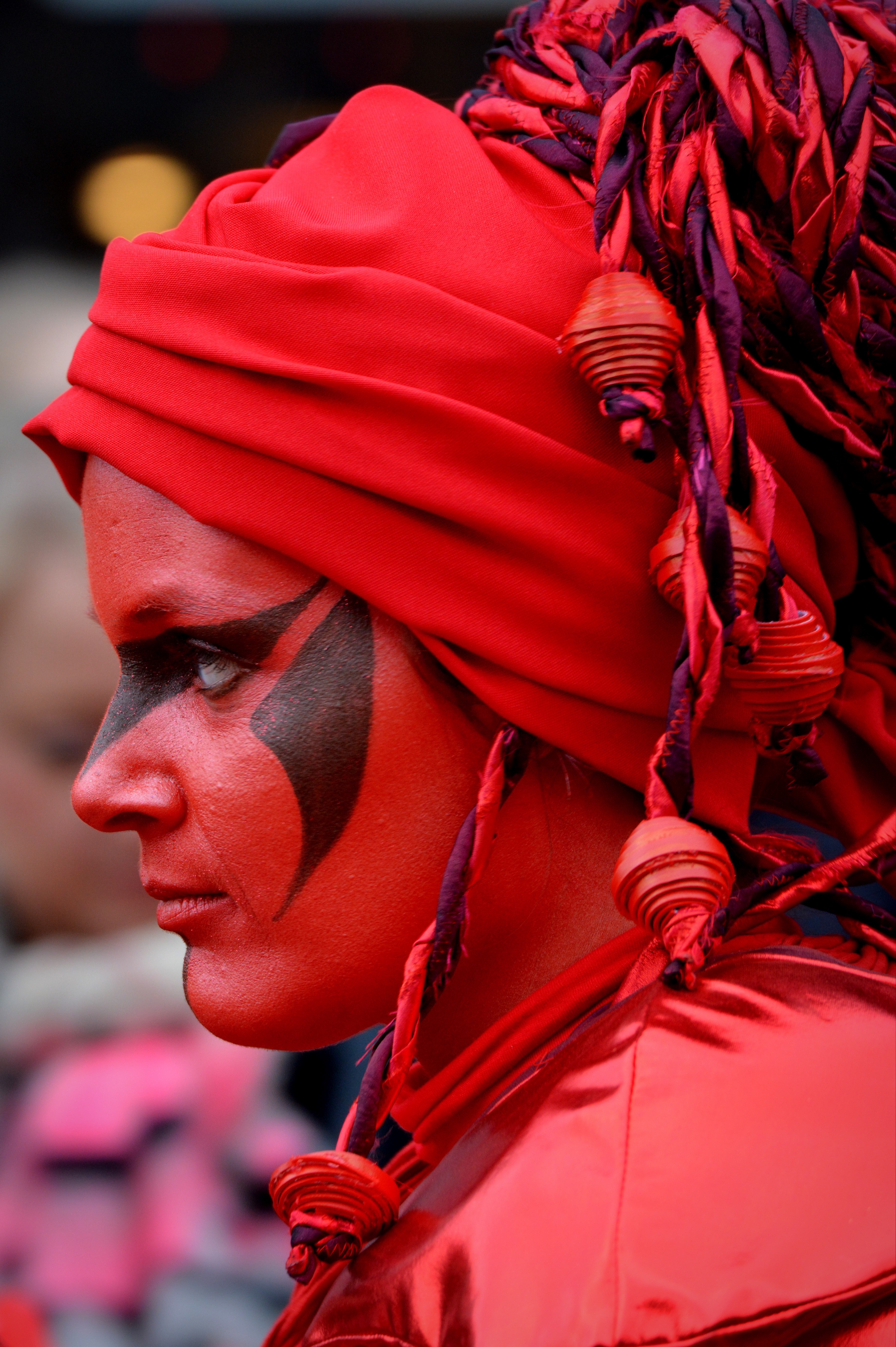 woman carnival decoration face paint red dress up 4k, Phone HD Wallpaper
