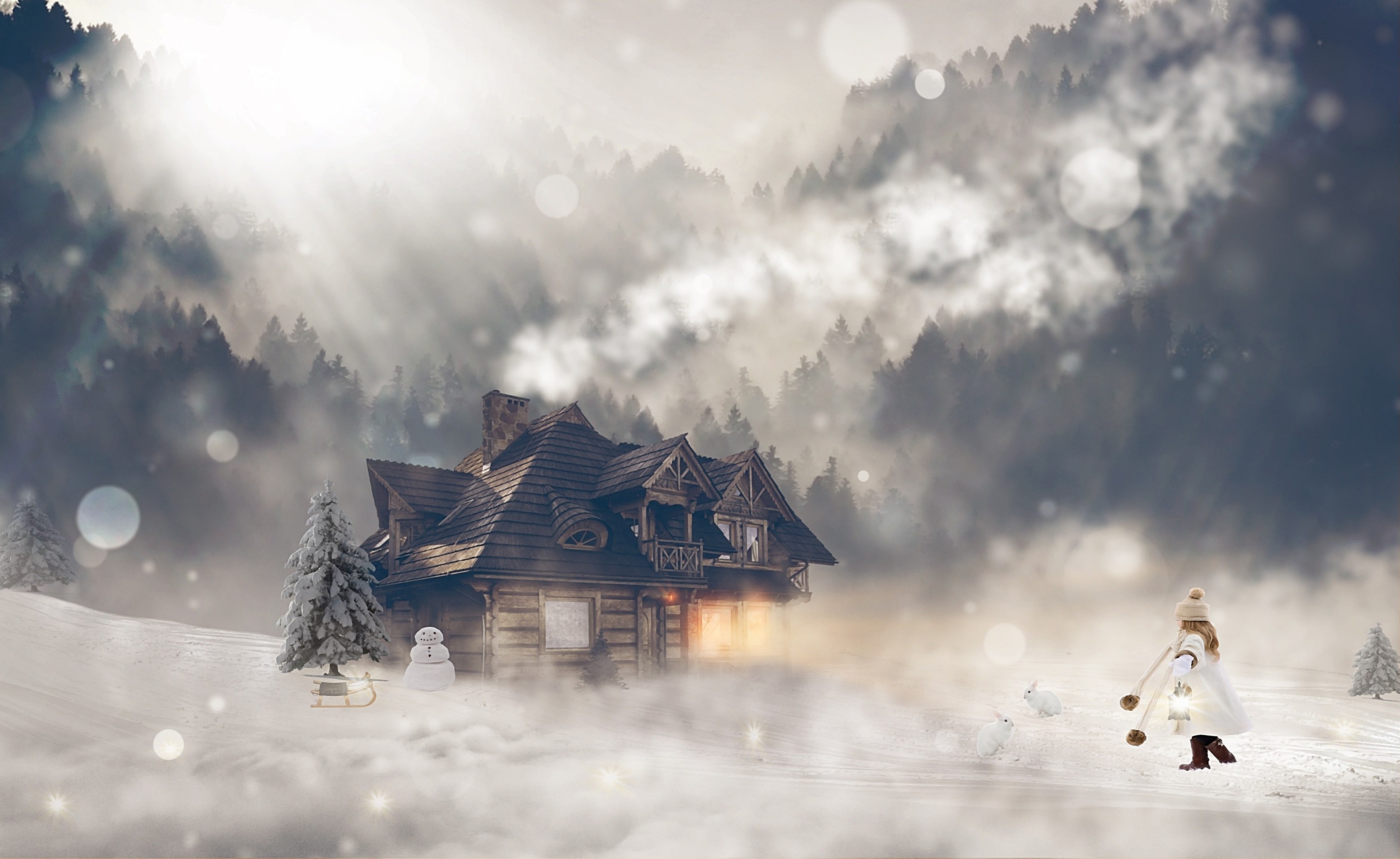 winter wintry girl female snow winter magic mood 4k, HD Wallpaper