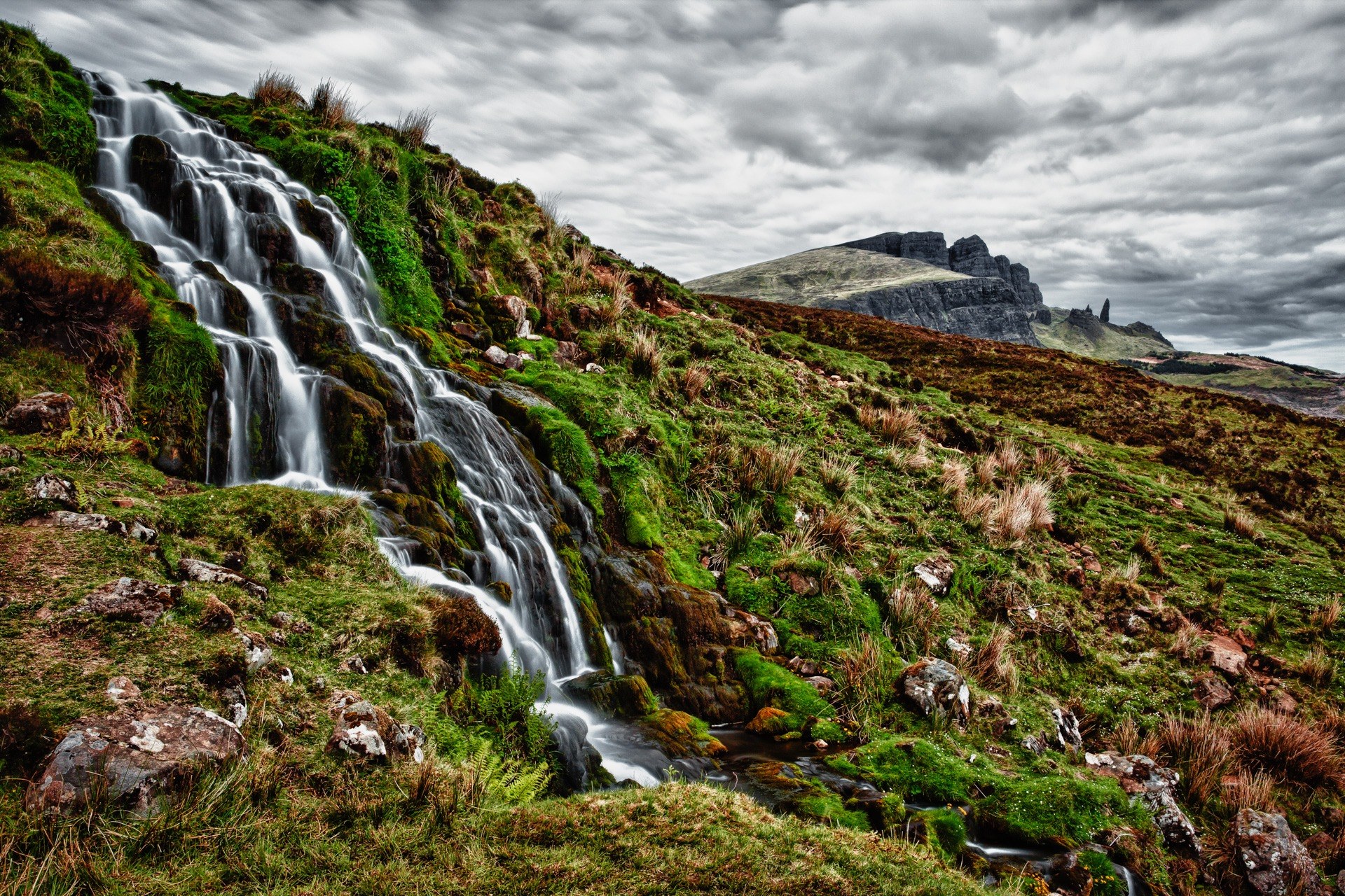 waterfall trickle rock mountain bach murmur 4k, HD Wallpaper
