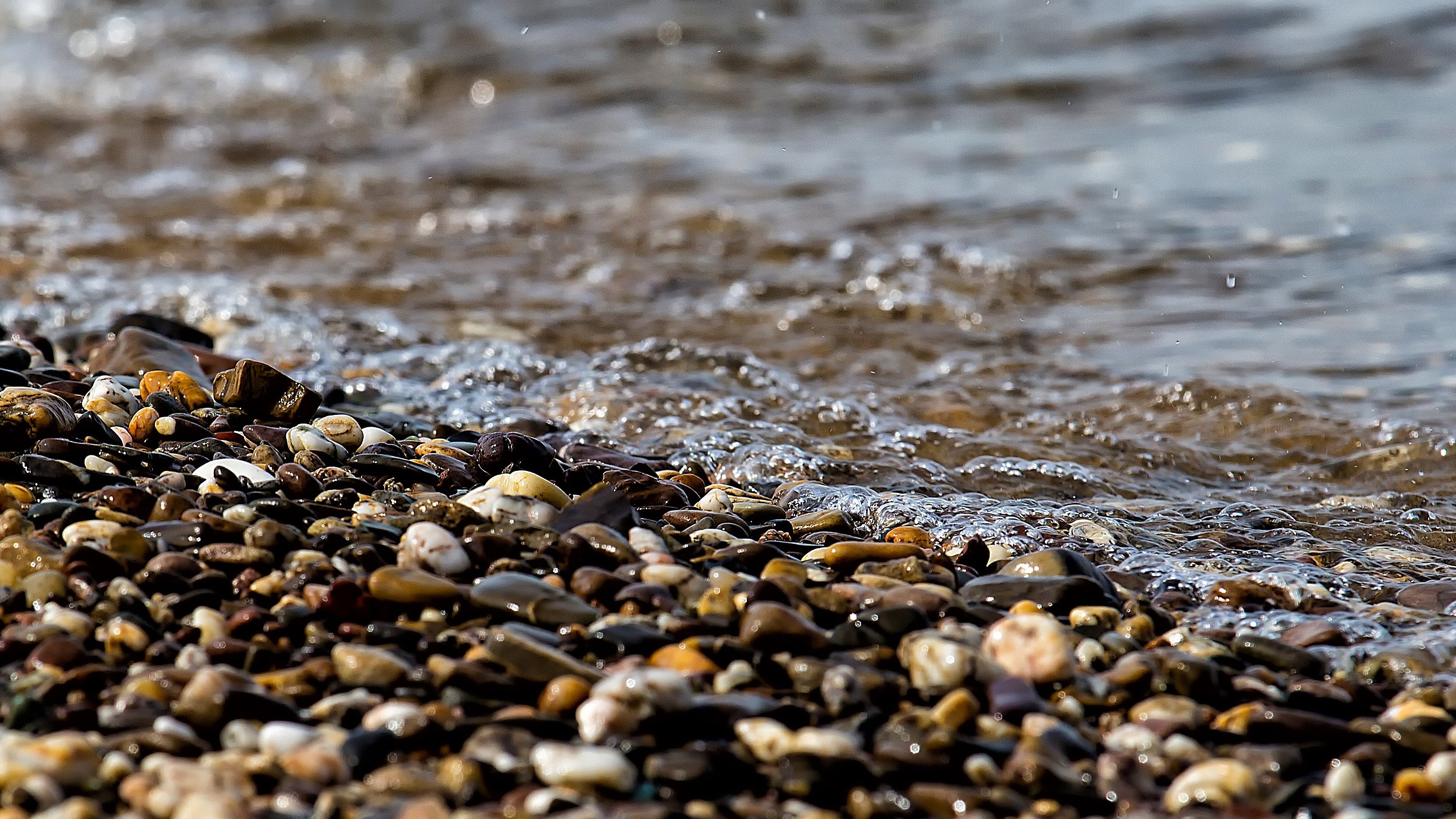 water wet river nature bank pebble stones wave 4k, HD Wallpaper