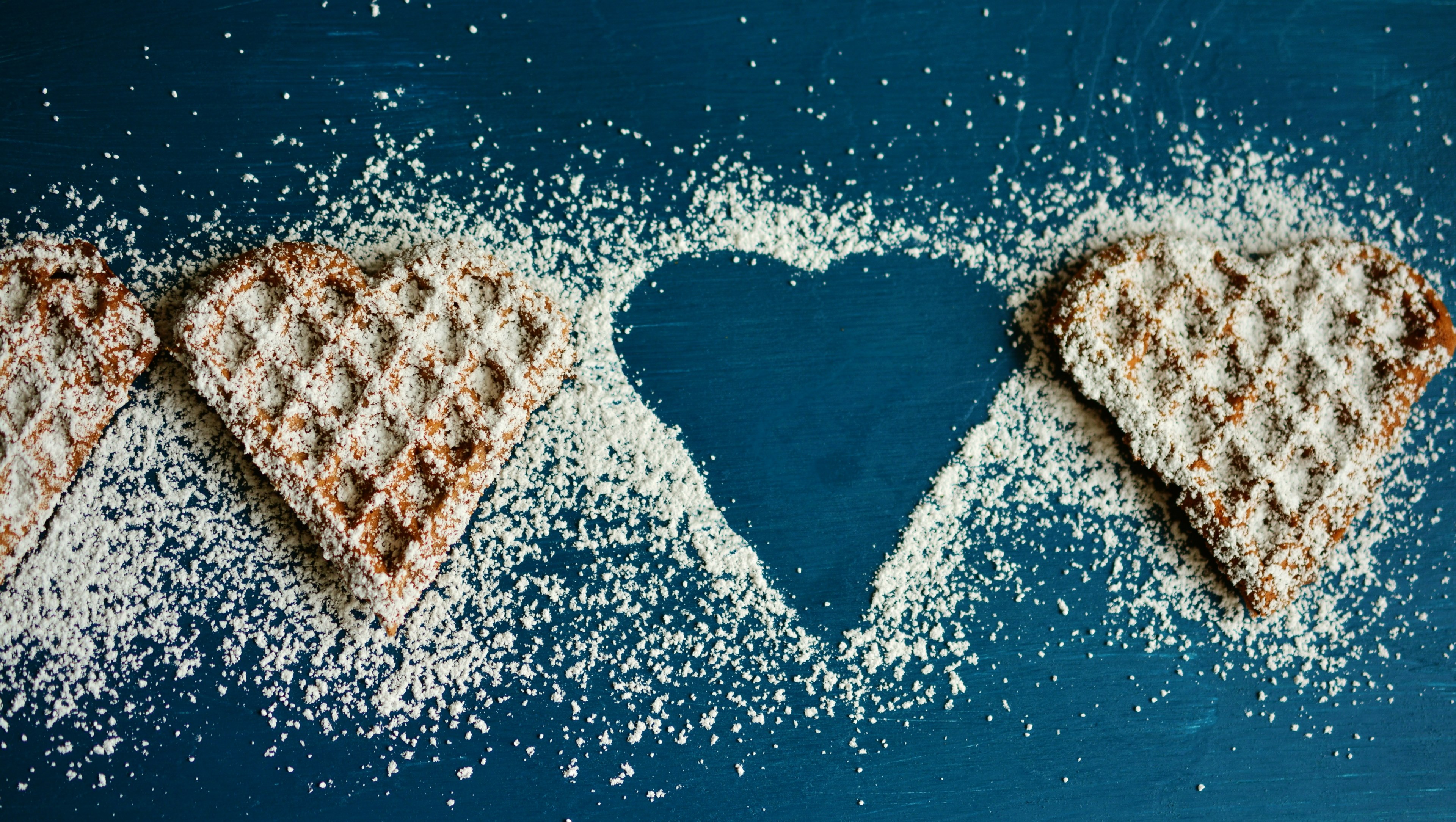 waffle heart waffles icing sugar silhouette 4k, HD Wallpaper