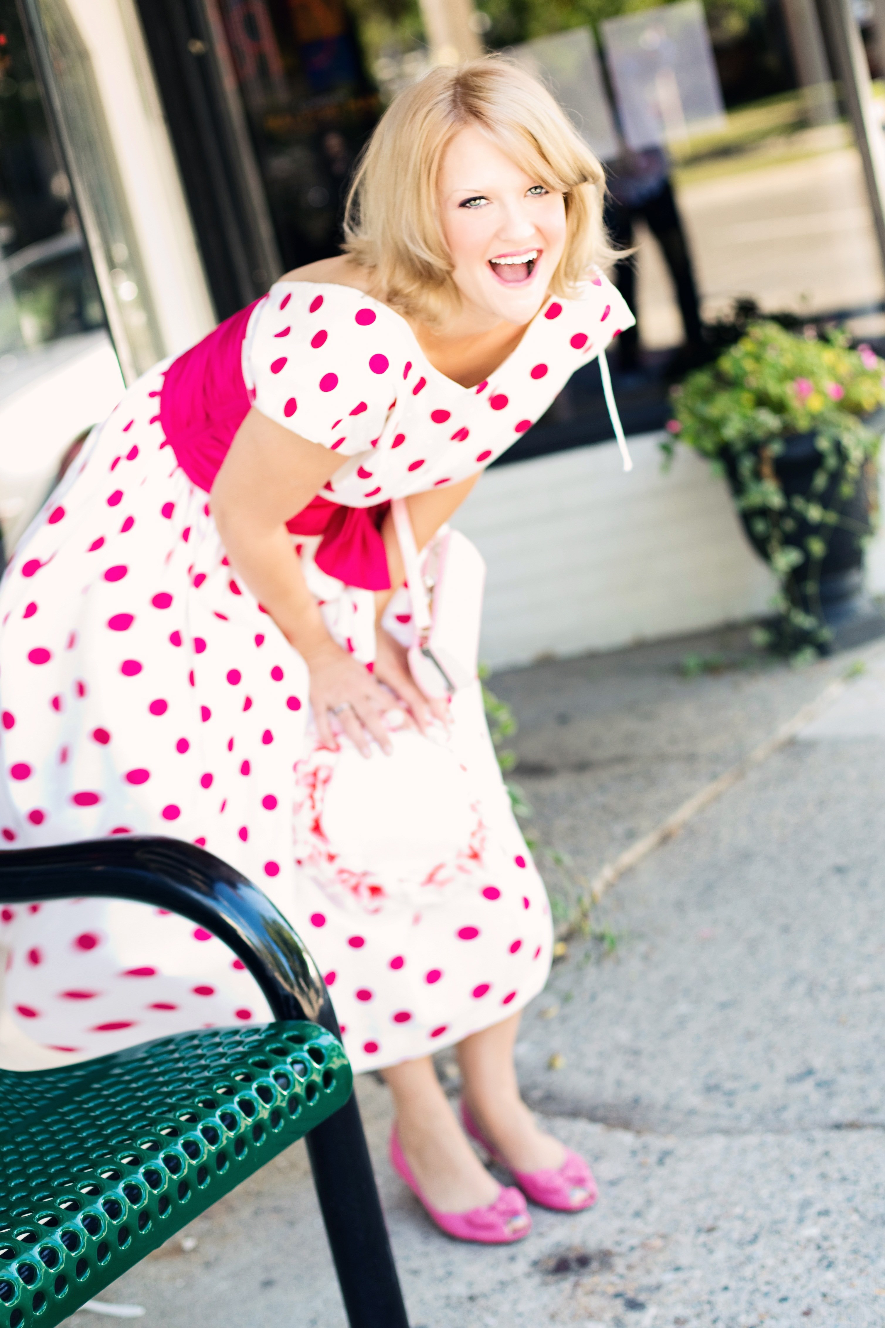 vintage woman polka dot dress laughing attractive 4k, Phone HD Wallpaper