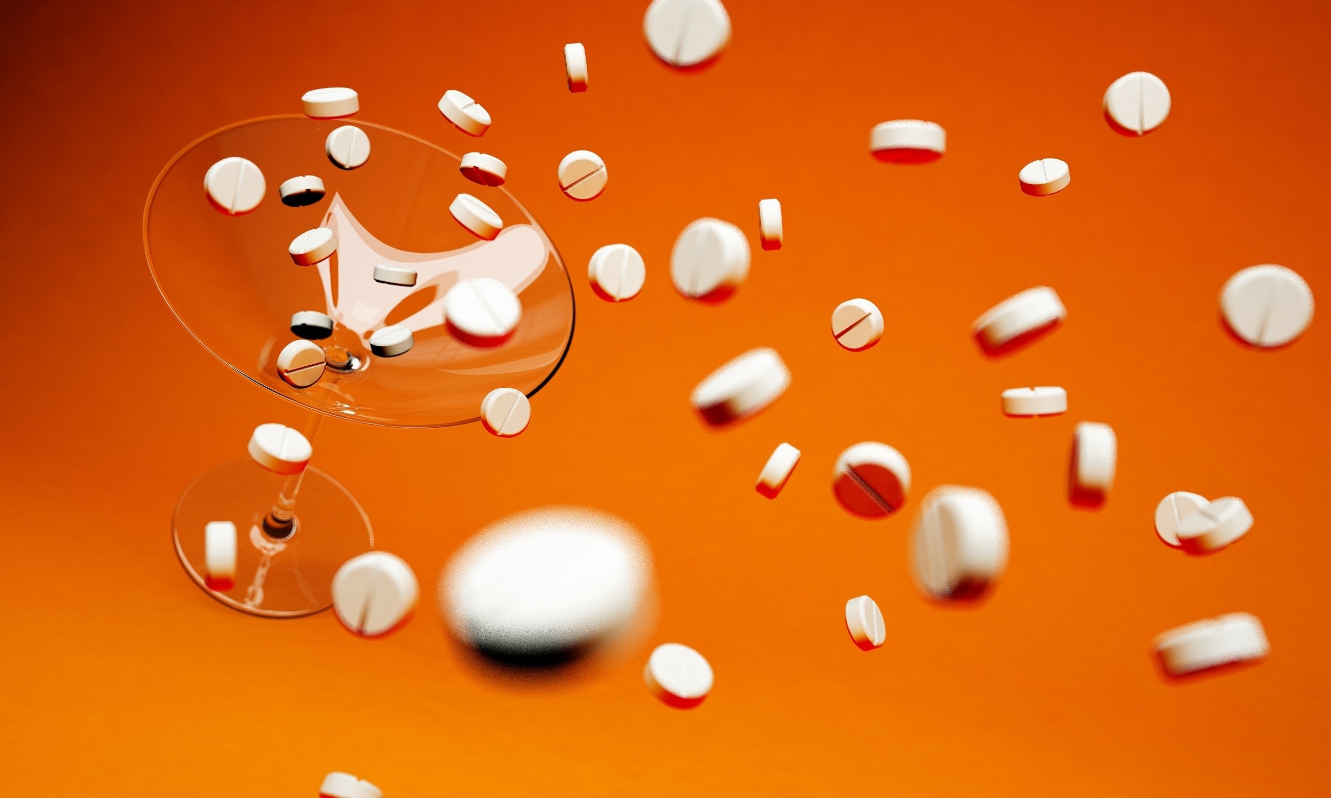 tablets cocktail cocktail tablets drugs 3d orange 4k, HD Wallpaper