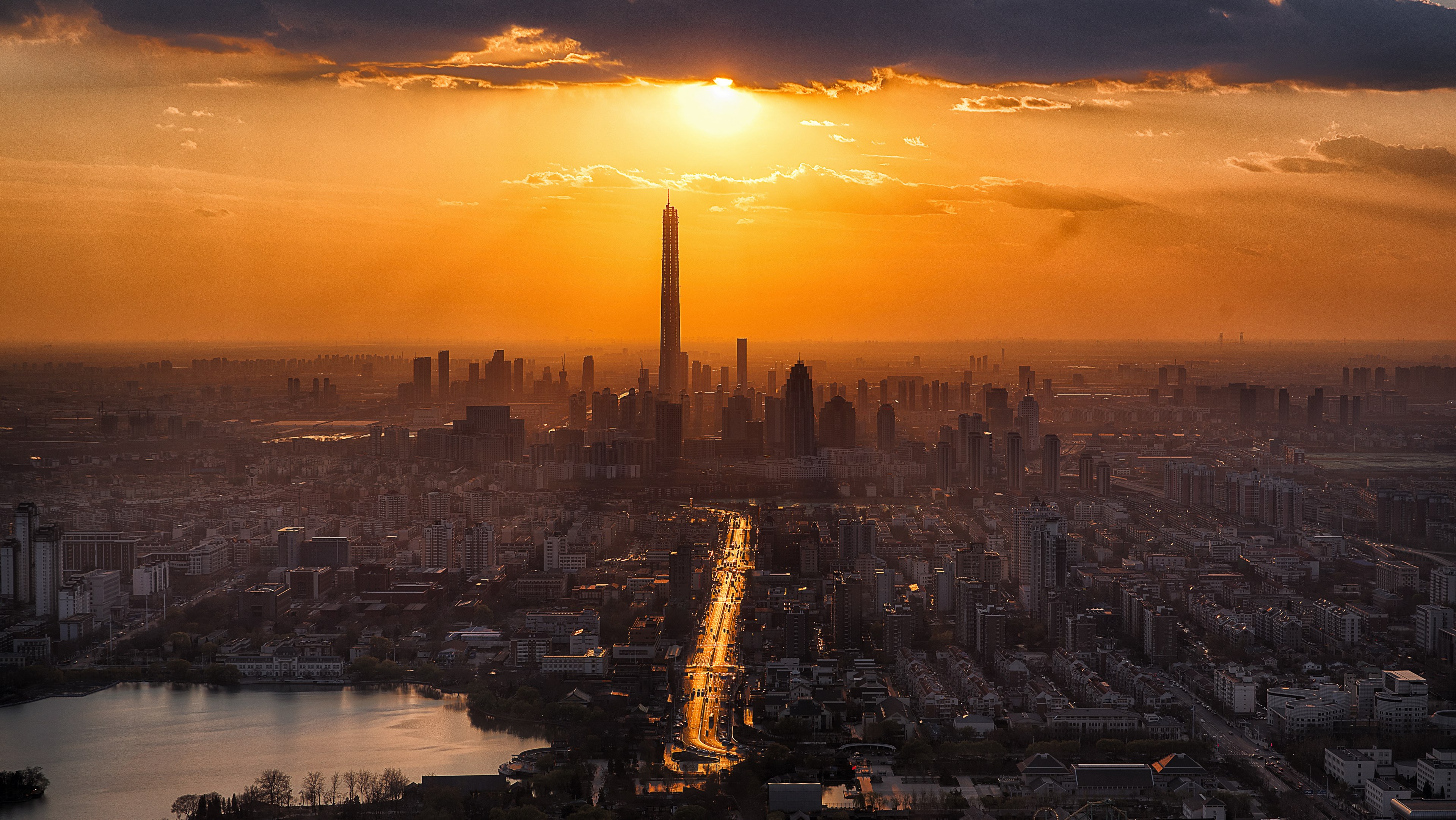 tianjin twilight city scenery tourism sunset 4k, HD Wallpaper